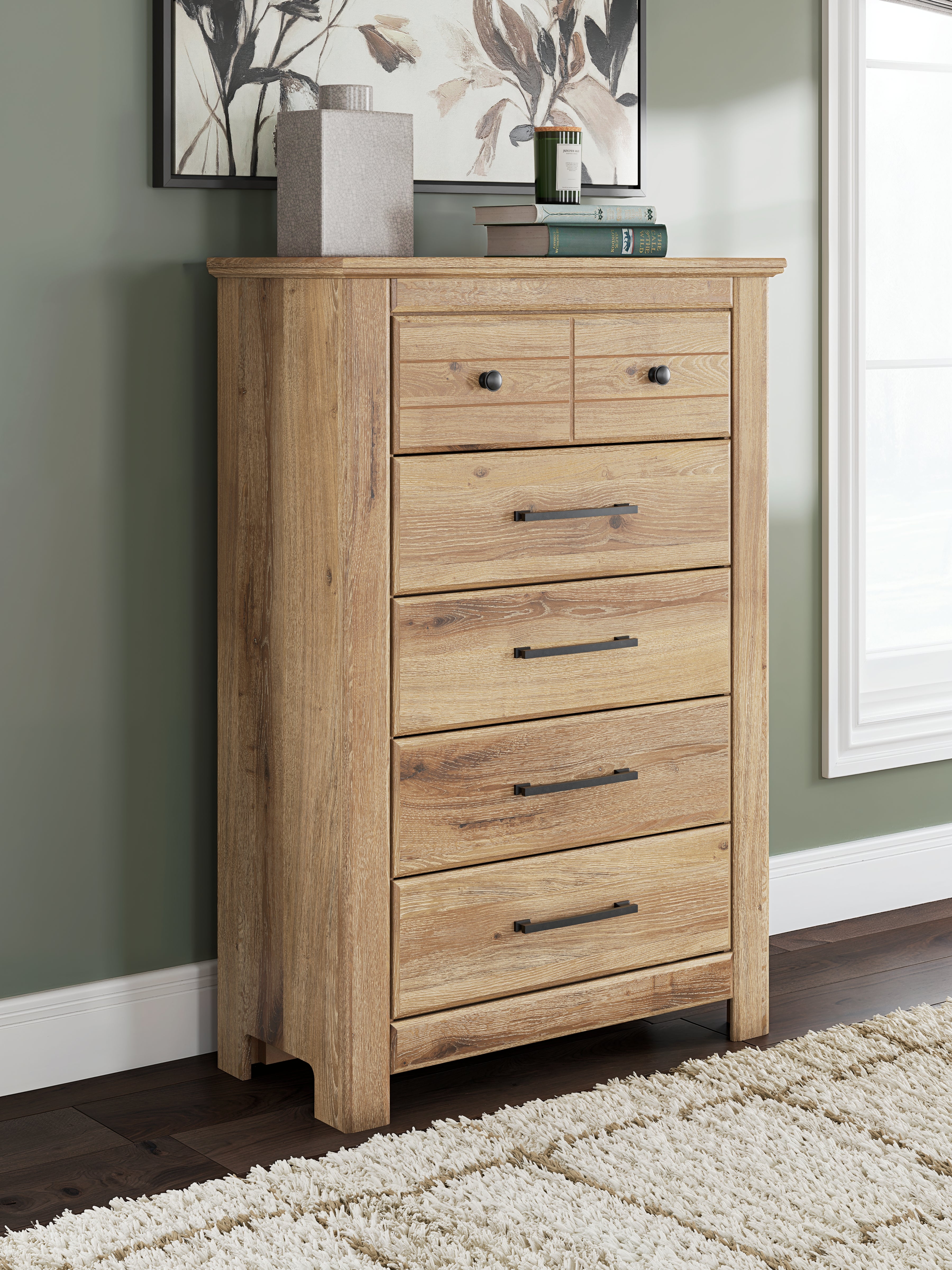 Fine Furniture & Decor - Ashley Furniture - Makidern Bedroom - Five Drawer Chest / Tan - PCB1170-46