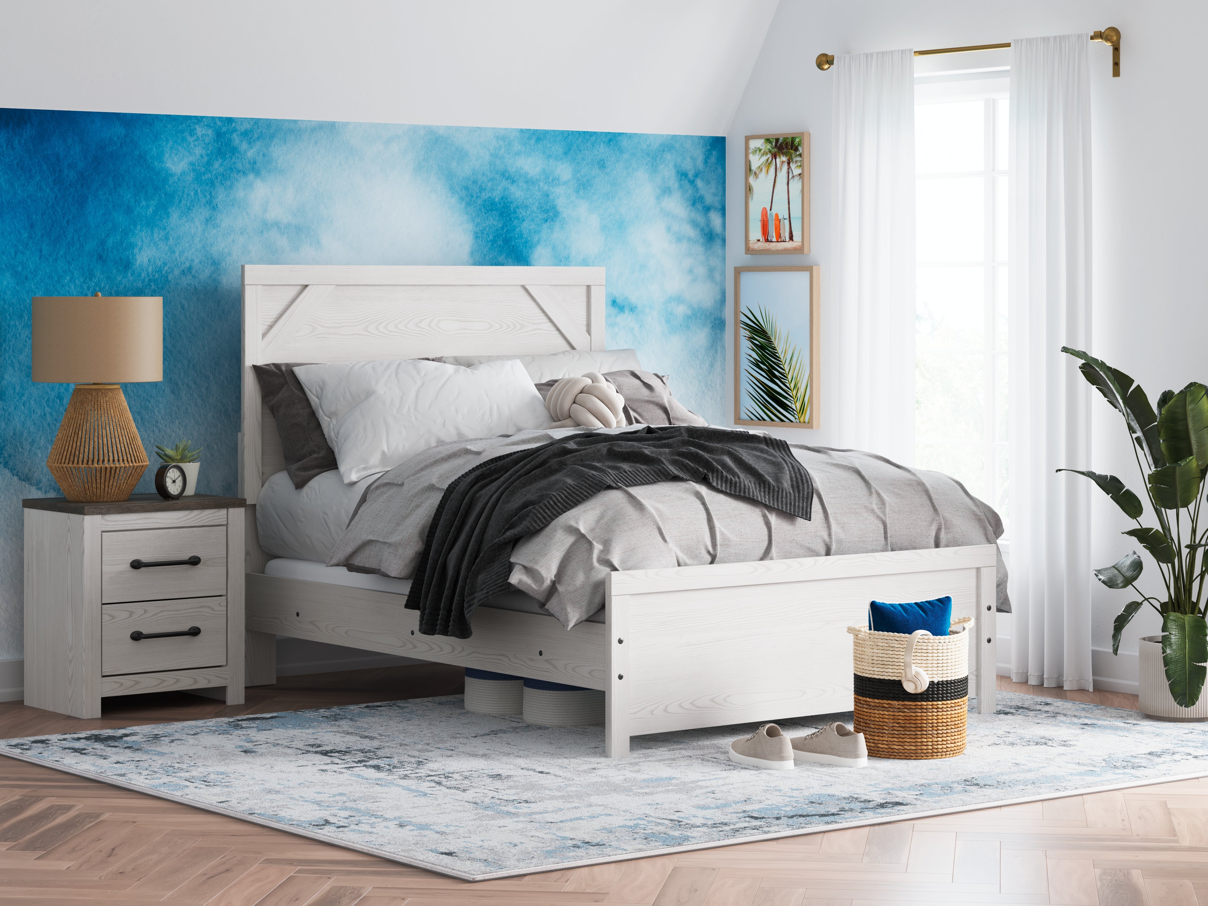 Fine Furniture & Decor - Ashley Furniture - Gerridan Bedroom - Full Panel Bed / White/Gray - B1190B4