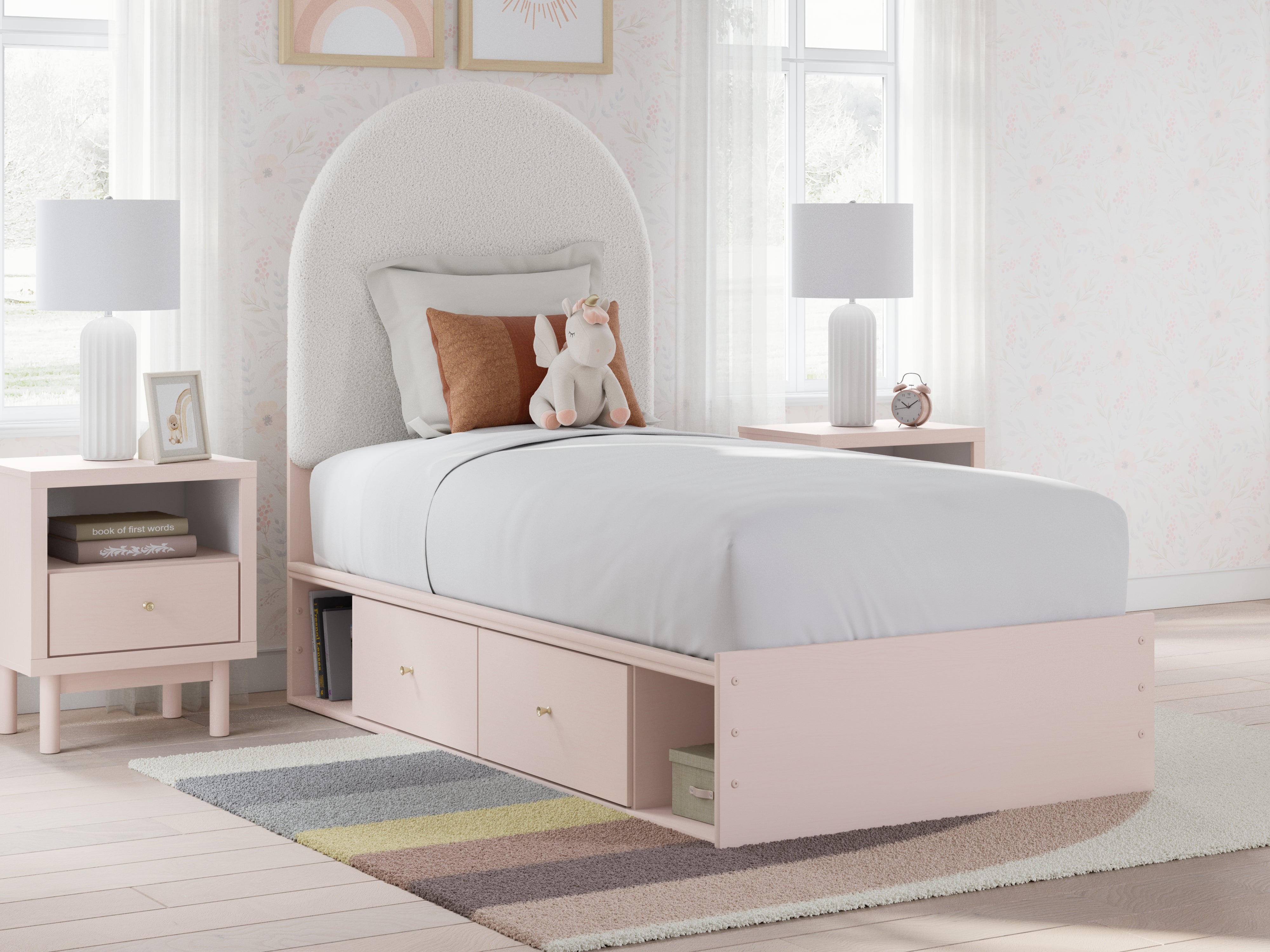 Fine Furniture & Decor - Ashley Furniture - Wistenpine Bedroom - Twin Upholstered Panel Bed with Storage / Blush - B1323B14