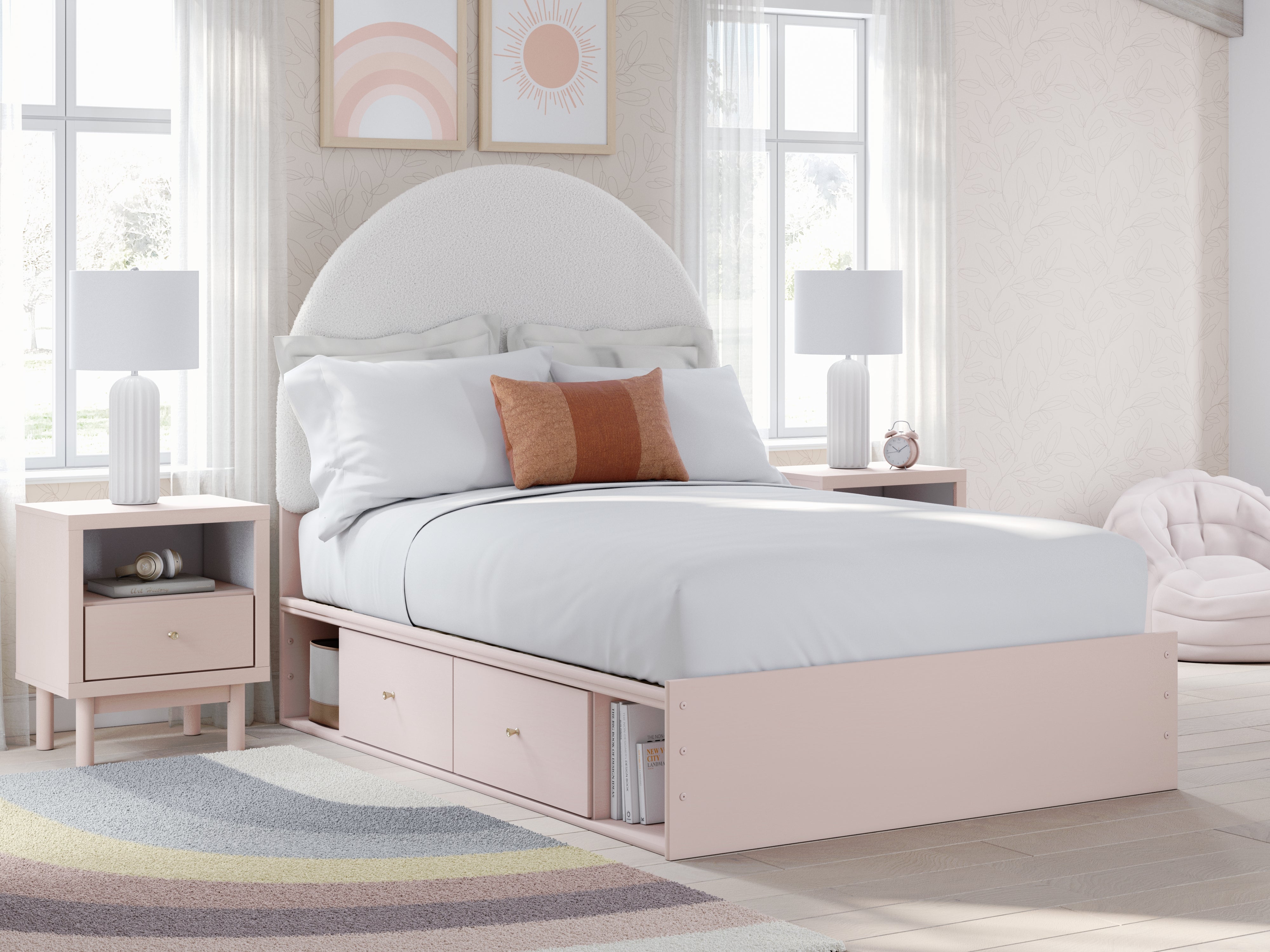 Fine Furniture & Decor - Ashley Furniture - Wistenpine Bedroom - Full Upholstered Panel Bed with Storage / Blush - B1323B13