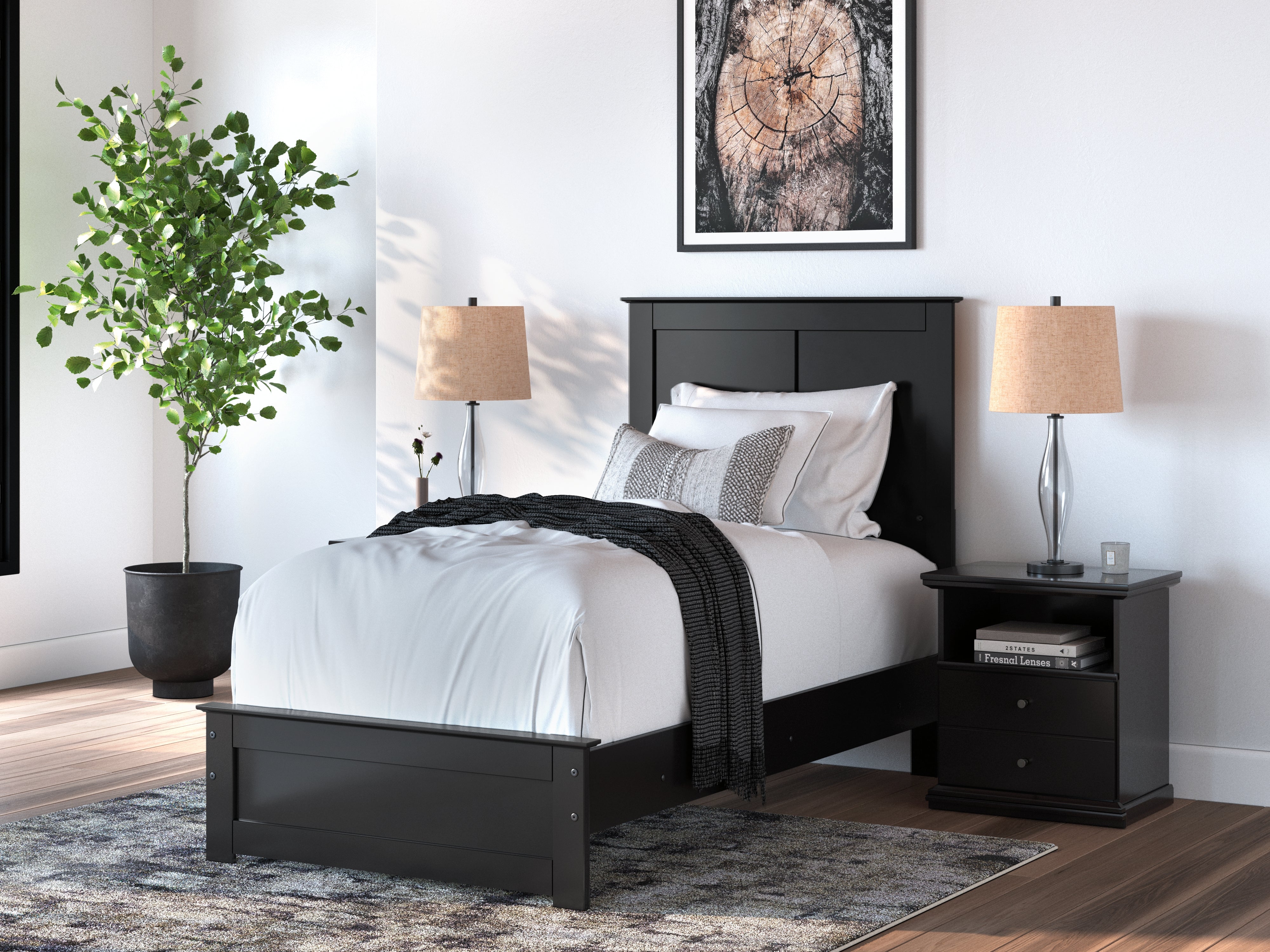 Fine Furniture & Decor - Ashley Furniture - Maribel Bedroom - Twin Panel Bed / Black - B138B51