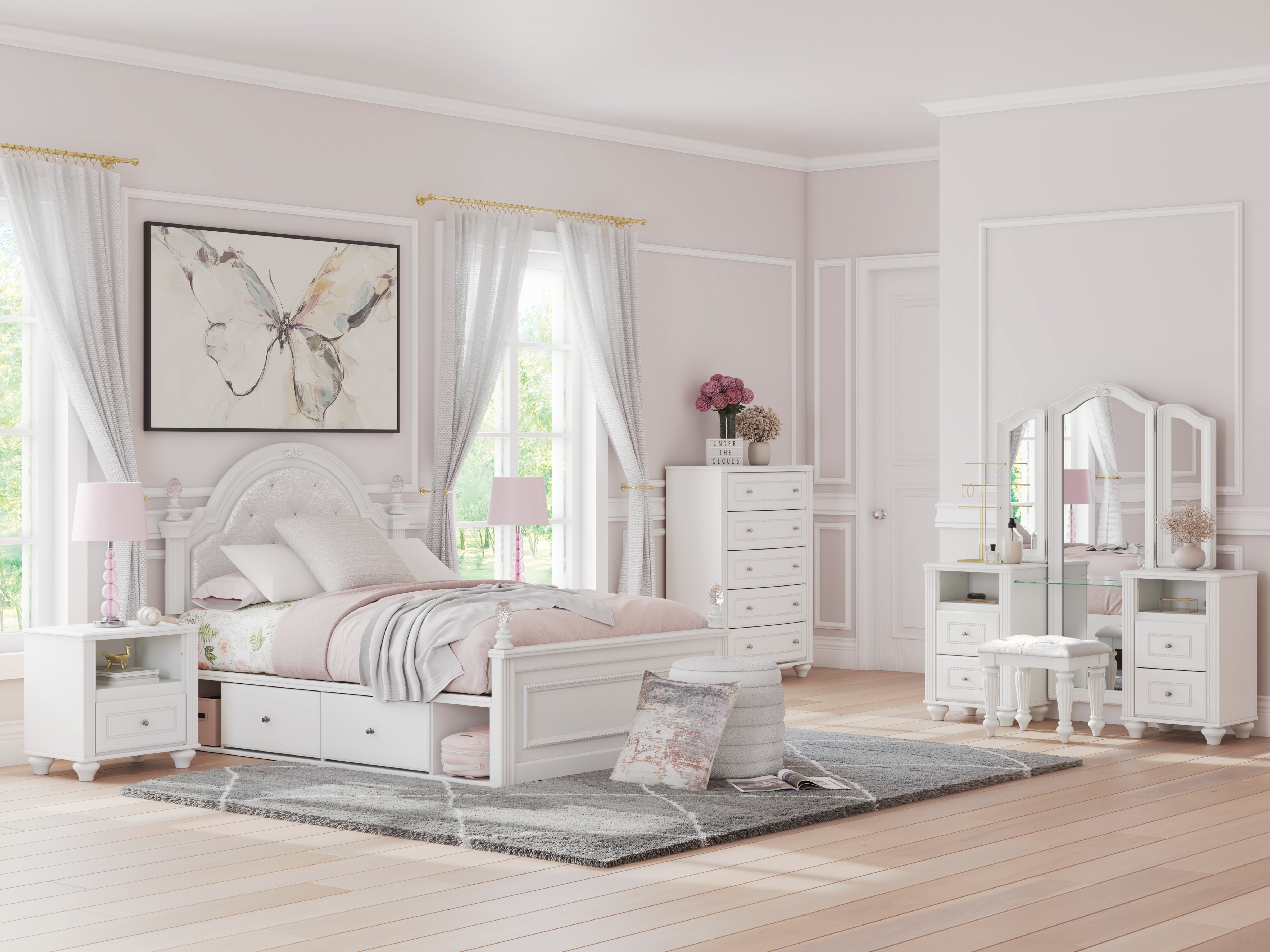 Fine Furniture & Decor - Ashley Furniture - Kozlani Bedroom - Full Upholstered Panel Bed / White - PCB1819B6