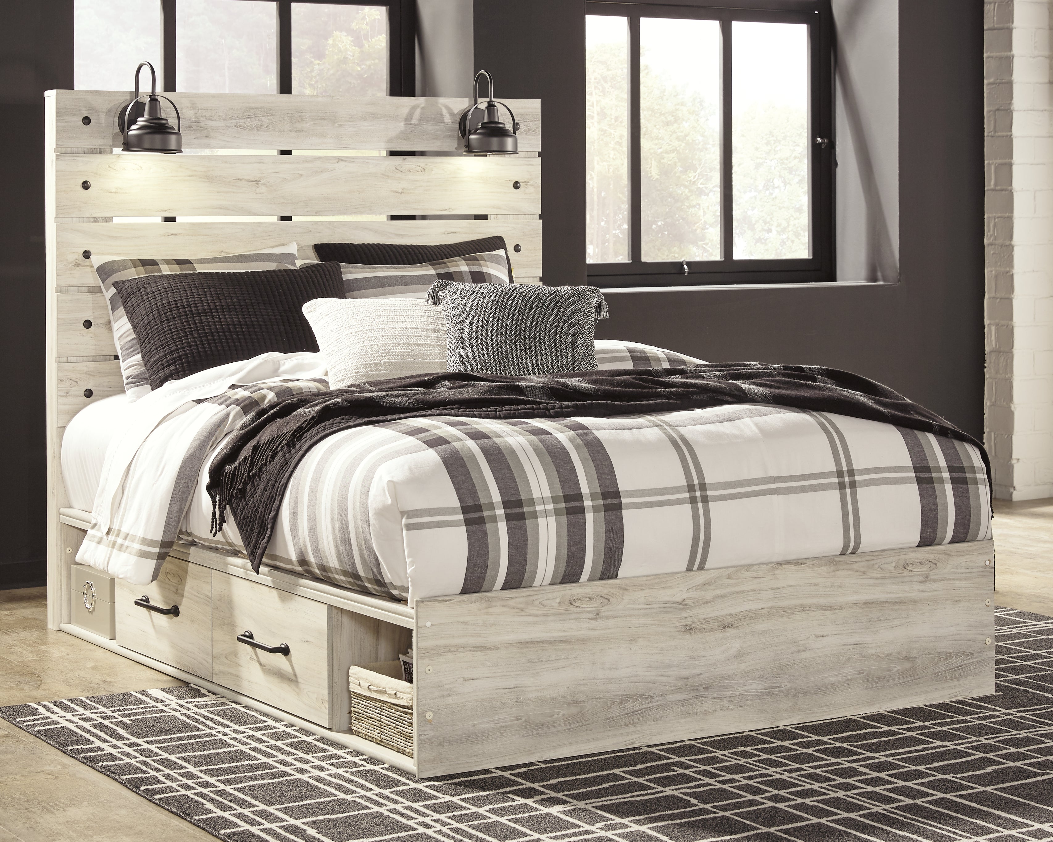 Fine Furniture & Decor - Ashley Furniture - Cambeck Bedroom - Queen Panel Bed with 4 Storage Drawers / Whitewash - B192B24