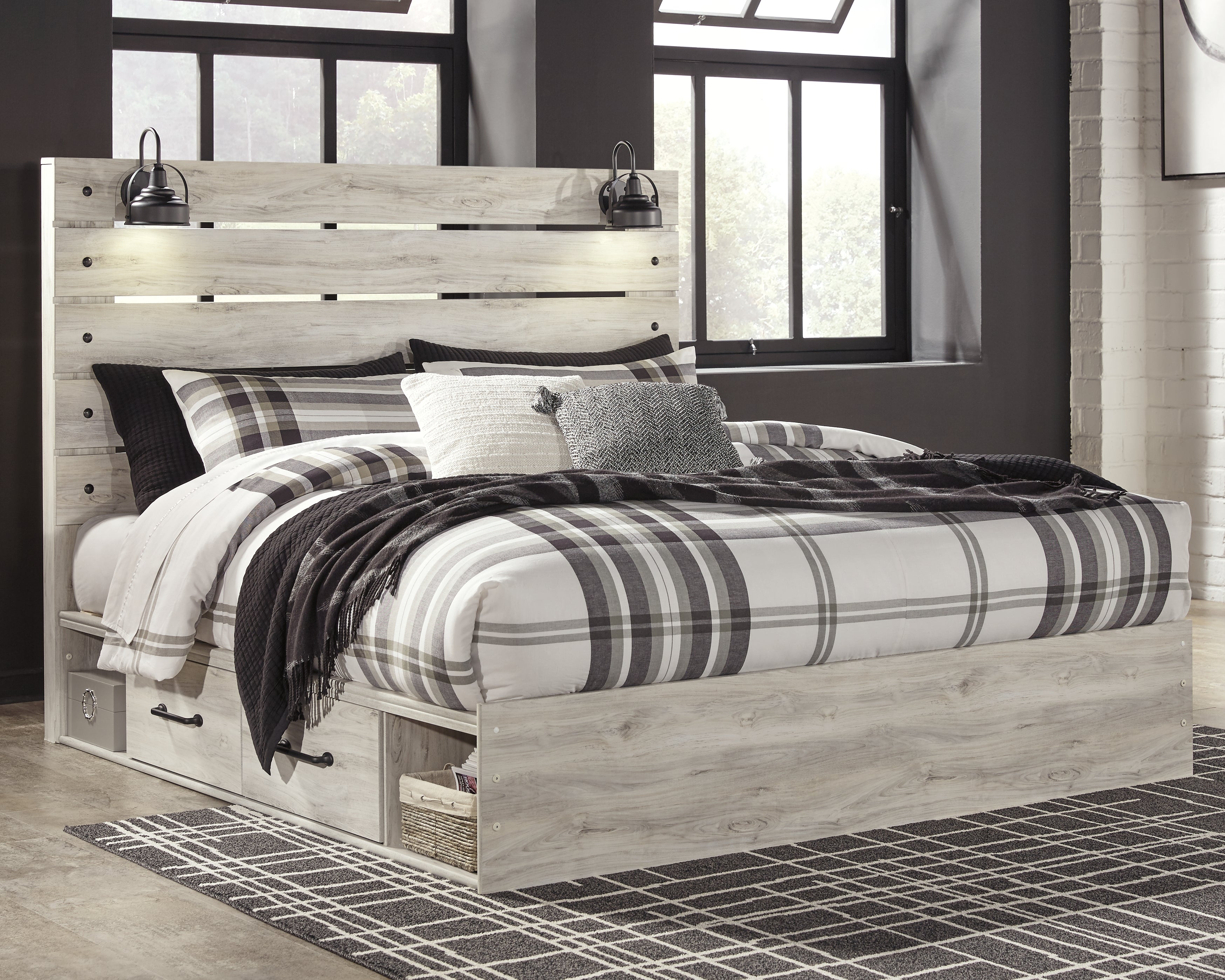 Fine Furniture & Decor - Ashley Furniture - Cambeck Bedroom - King Panel Bed with 2 Storage Drawers / Whitewash - B192B19