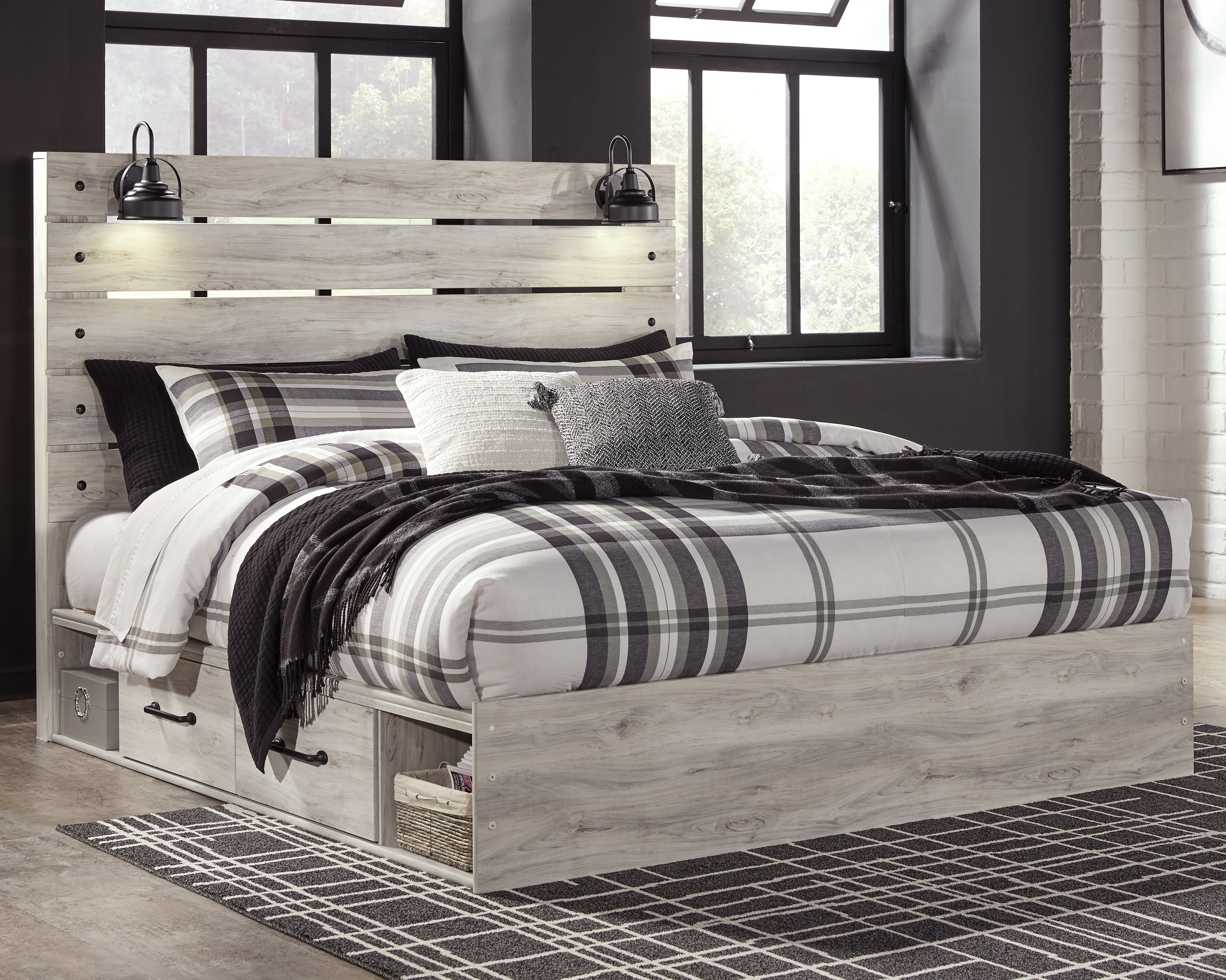 Fine Furniture & Decor - Ashley Furniture - Cambeck Bedroom - King Panel Bed with 4 Storage Drawers / Whitewash - B192B27