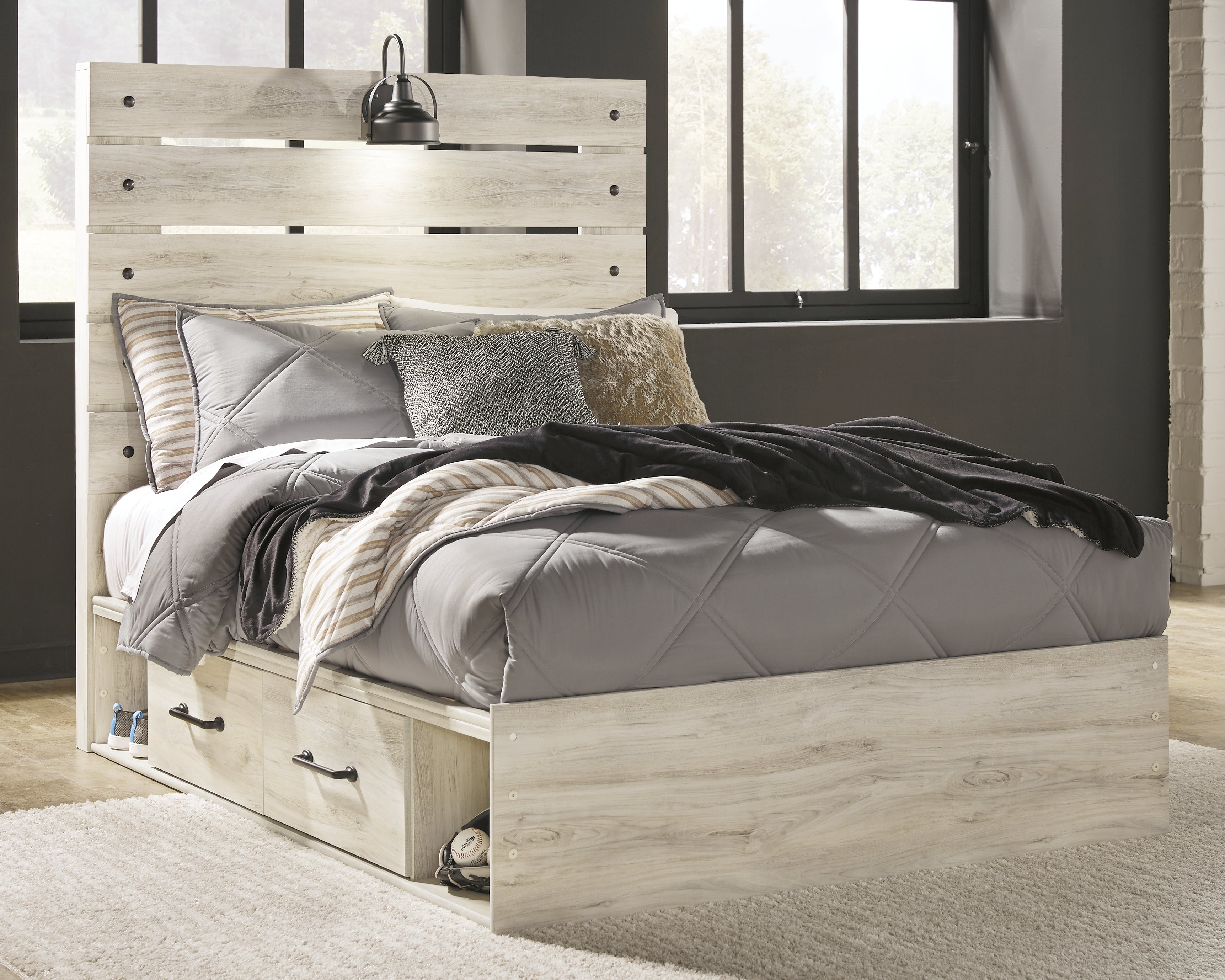 Fine Furniture & Decor - Ashley Furniture - Cambeck Bedroom - Full Panel Bed with 4 Storage Drawers / Whitewash - B192B34