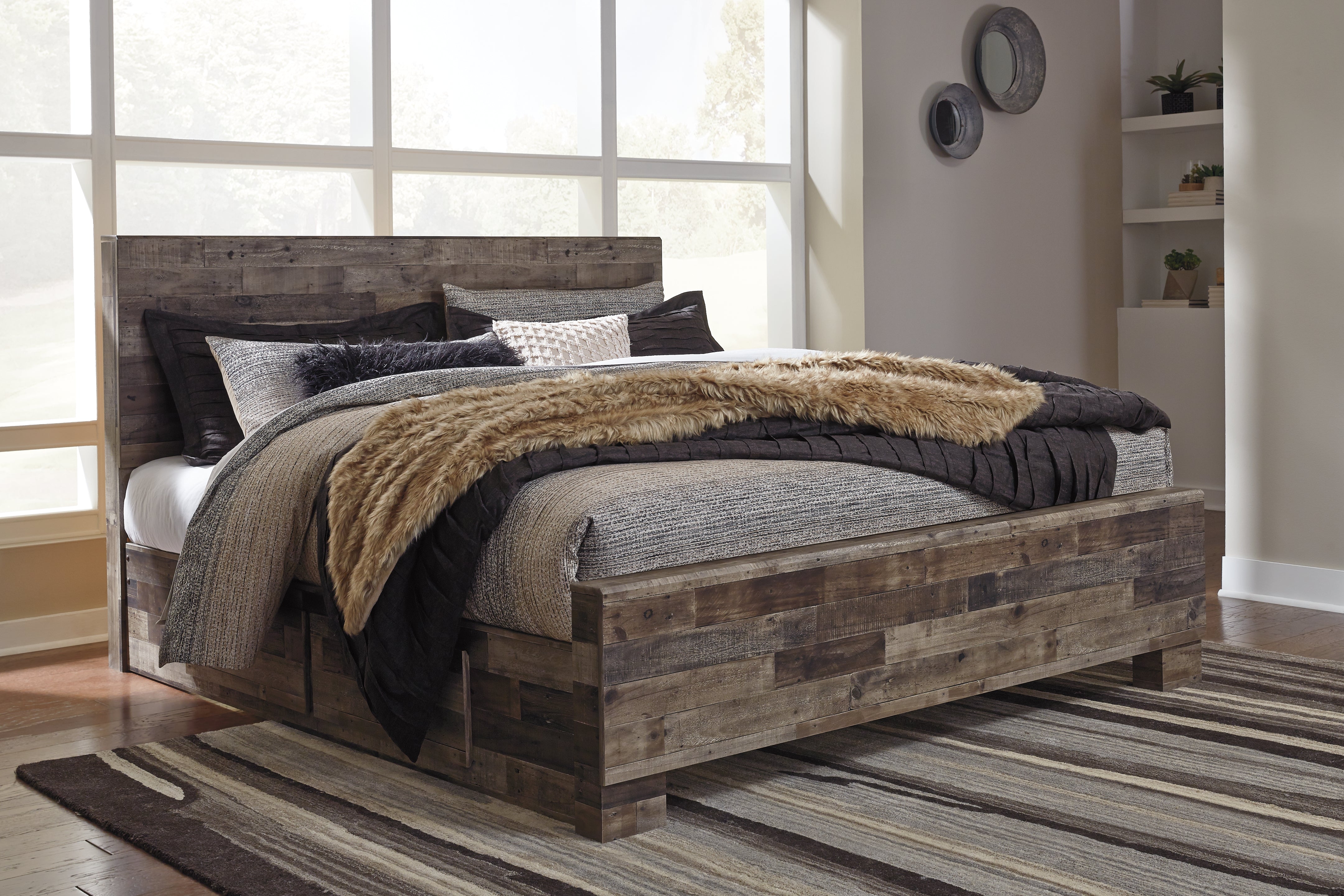 Fine Furniture & Decor - Ashley Furniture - Derekson Bedroom - King Panel Bed with 2 Side Storage / Multi Gray - B200B44
