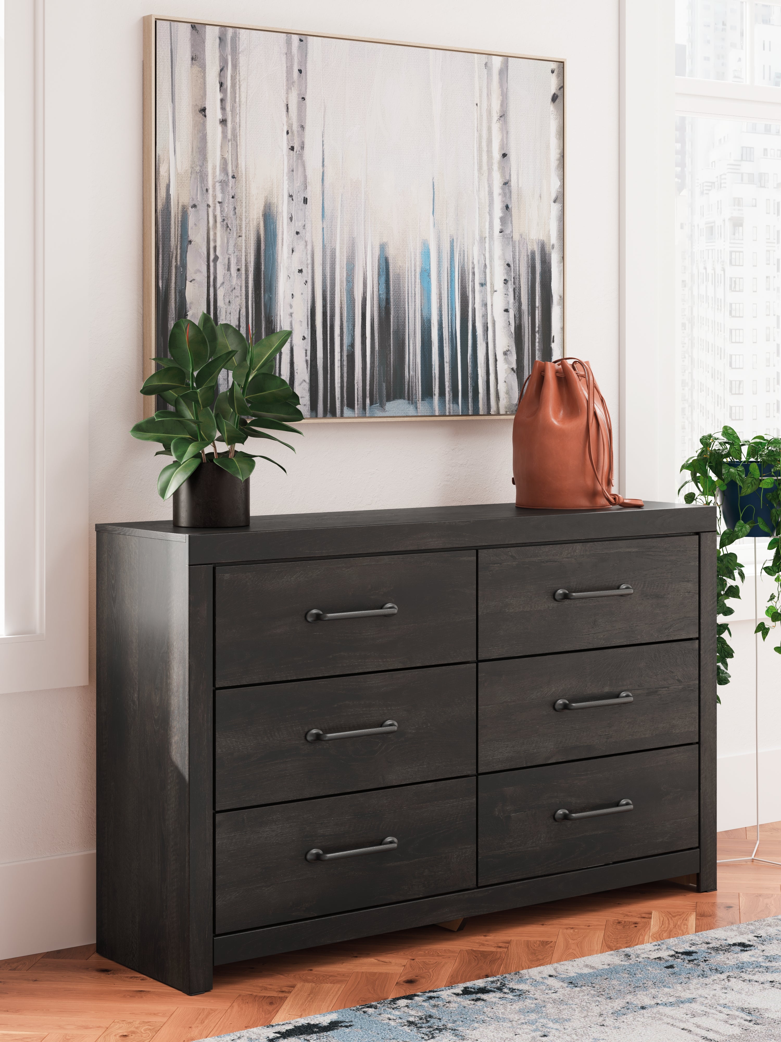 Fine Furniture & Decor - Ashley Furniture - Hollivern Bedroom - Six Drawer Dresser / Dark Gray - PCB2108-31