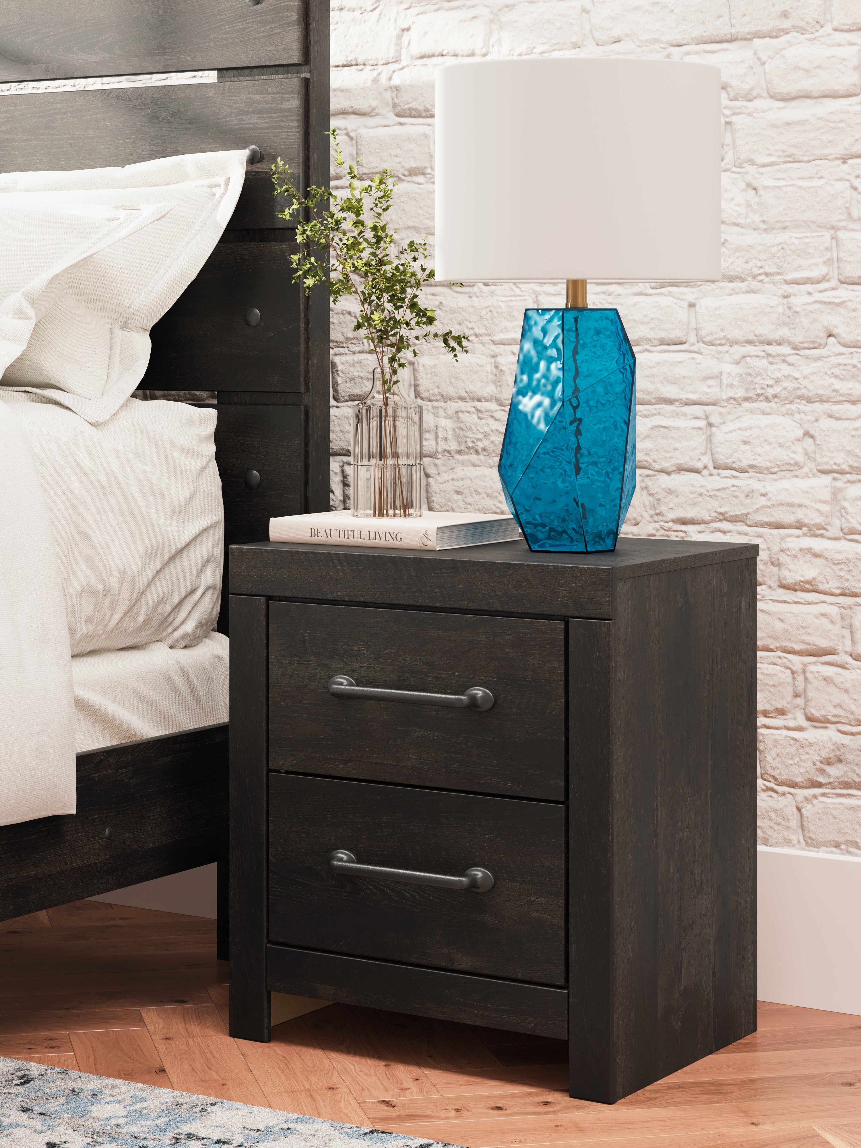 Fine Furniture & Decor - Ashley Furniture - Hollivern Bedroom - Two Drawer Night Stand / Dark Gray - PCB2108-92