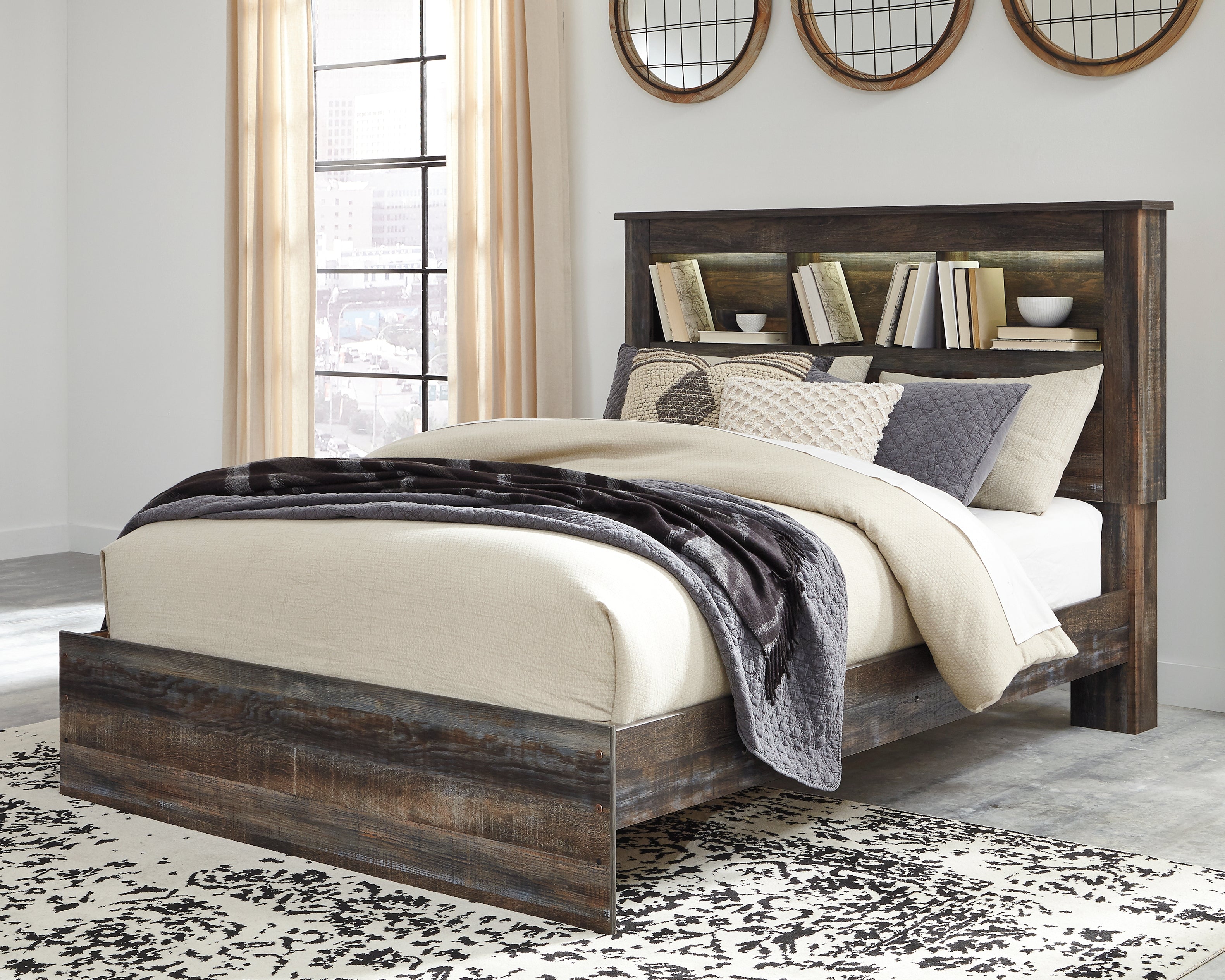 Fine Furniture & Decor - Ashley Furniture - Drystan Bedroom - Queen Bookcase Bed / Multi - B211B16