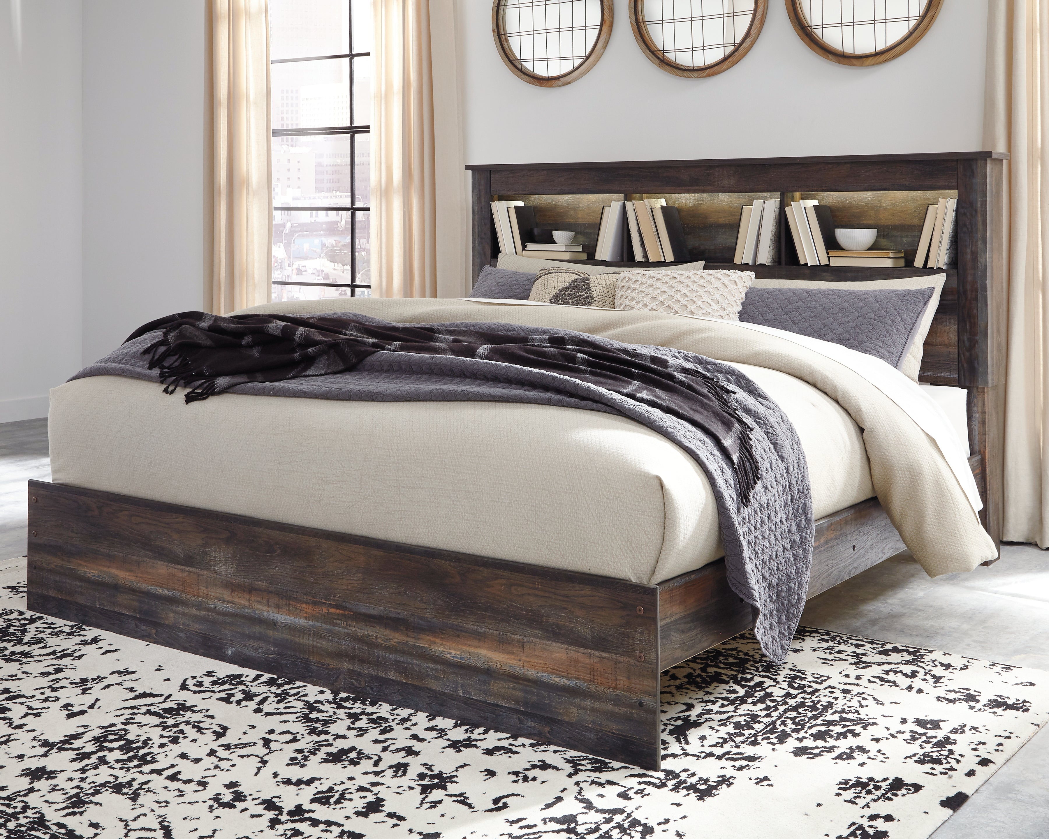 Fine Furniture & Decor - Ashley Furniture - Drystan Bedroom - King Bookcase Bed / Multi - B211B53