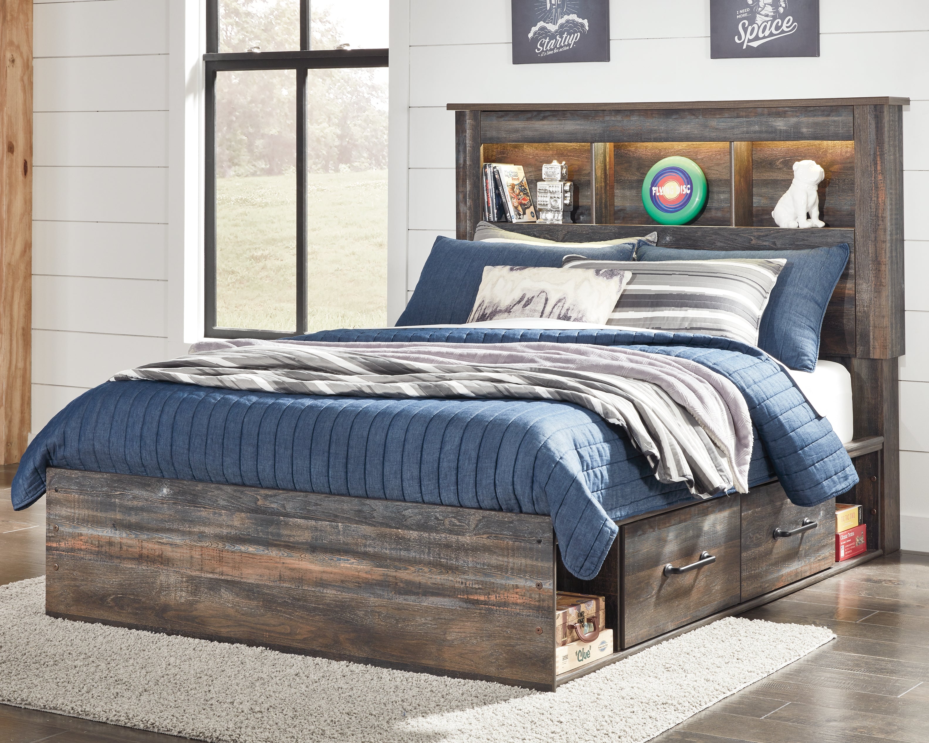 Fine Furniture & Decor - Ashley Furniture - Drystan Bedroom - Full Bookcase Bed with 4 Storage Drawers / Multi - B211B45