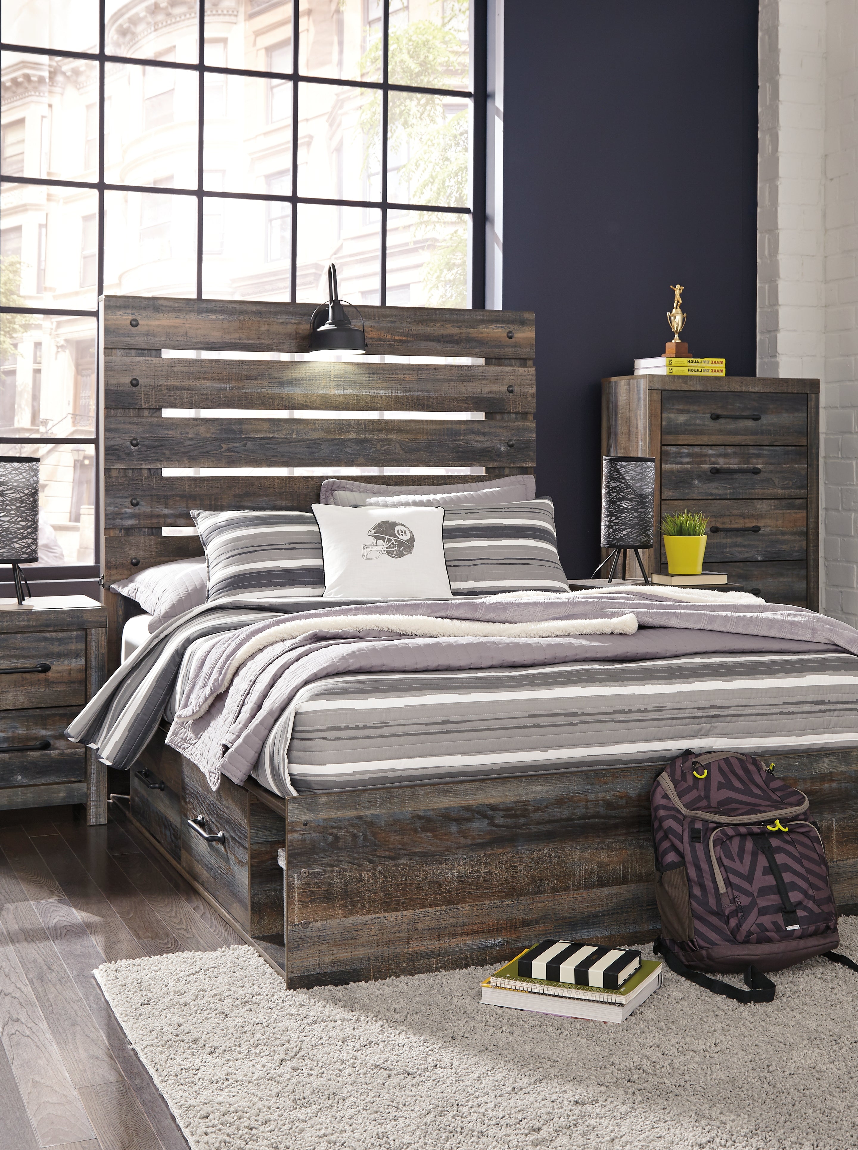 Fine Furniture & Decor - Ashley Furniture - Drystan Bedroom - Full Panel Bed with 4 Storage Drawers / Multi - B211B12