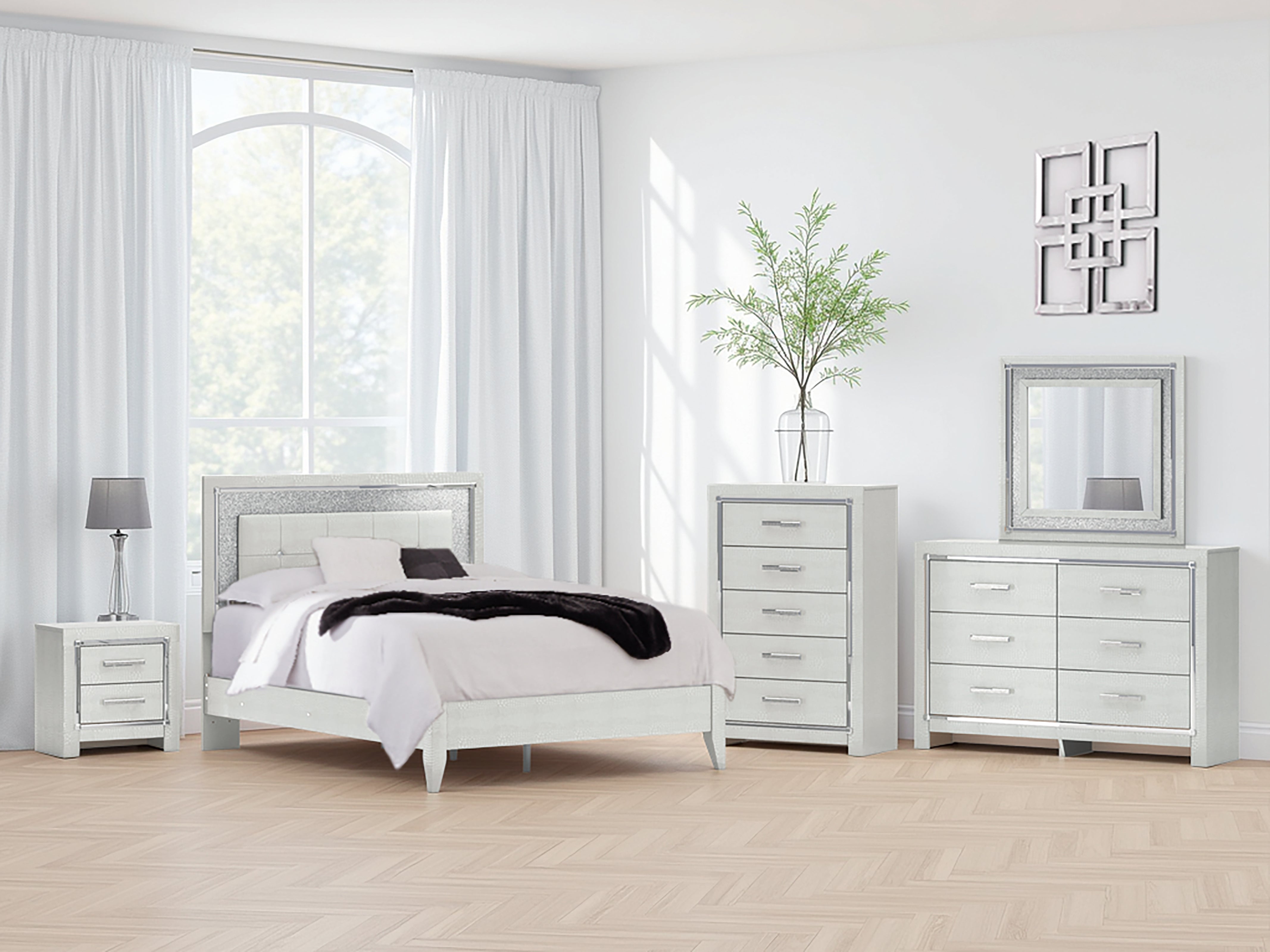 Fine Furniture & Decor - Ashley Furniture - Zyniden Bedroom - Queen Upholstered Panel Bed / Silver - B2114B2