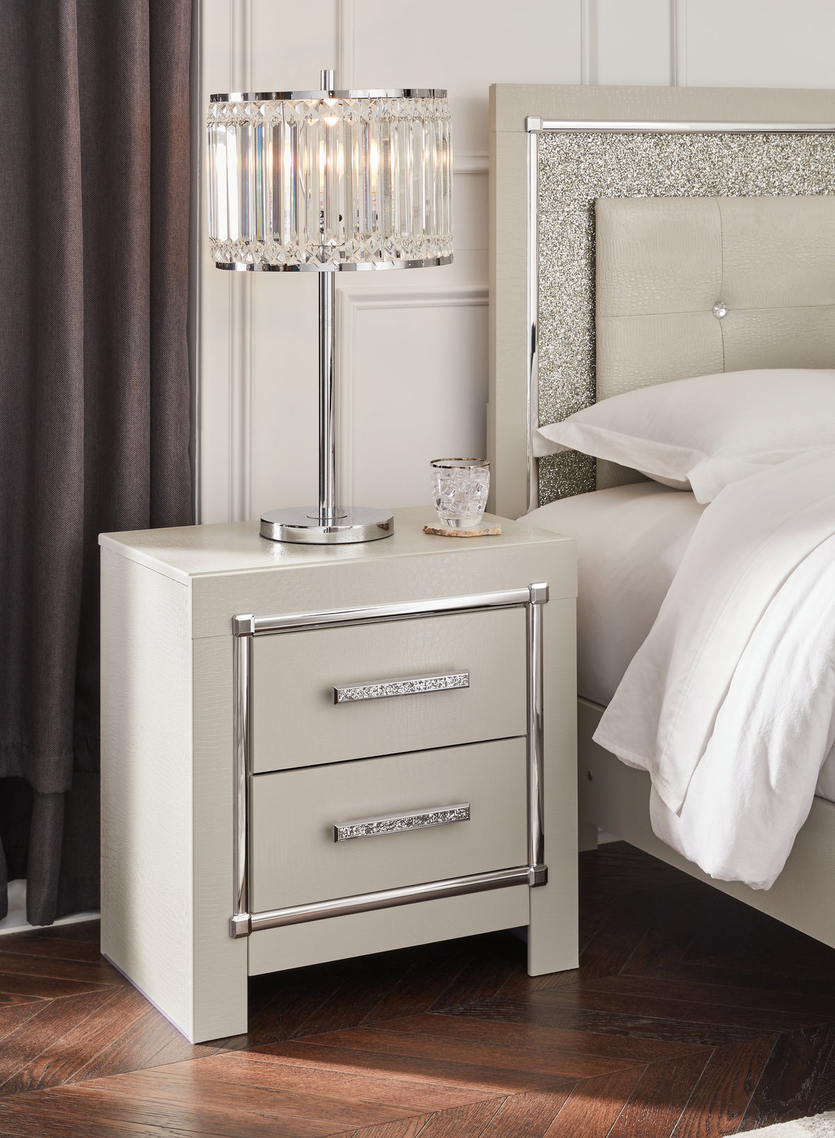 Fine Furniture & Decor - Ashley Furniture - Zyniden Bedroom - Queen Upholstered Panel Bed / Silver - B2114B2