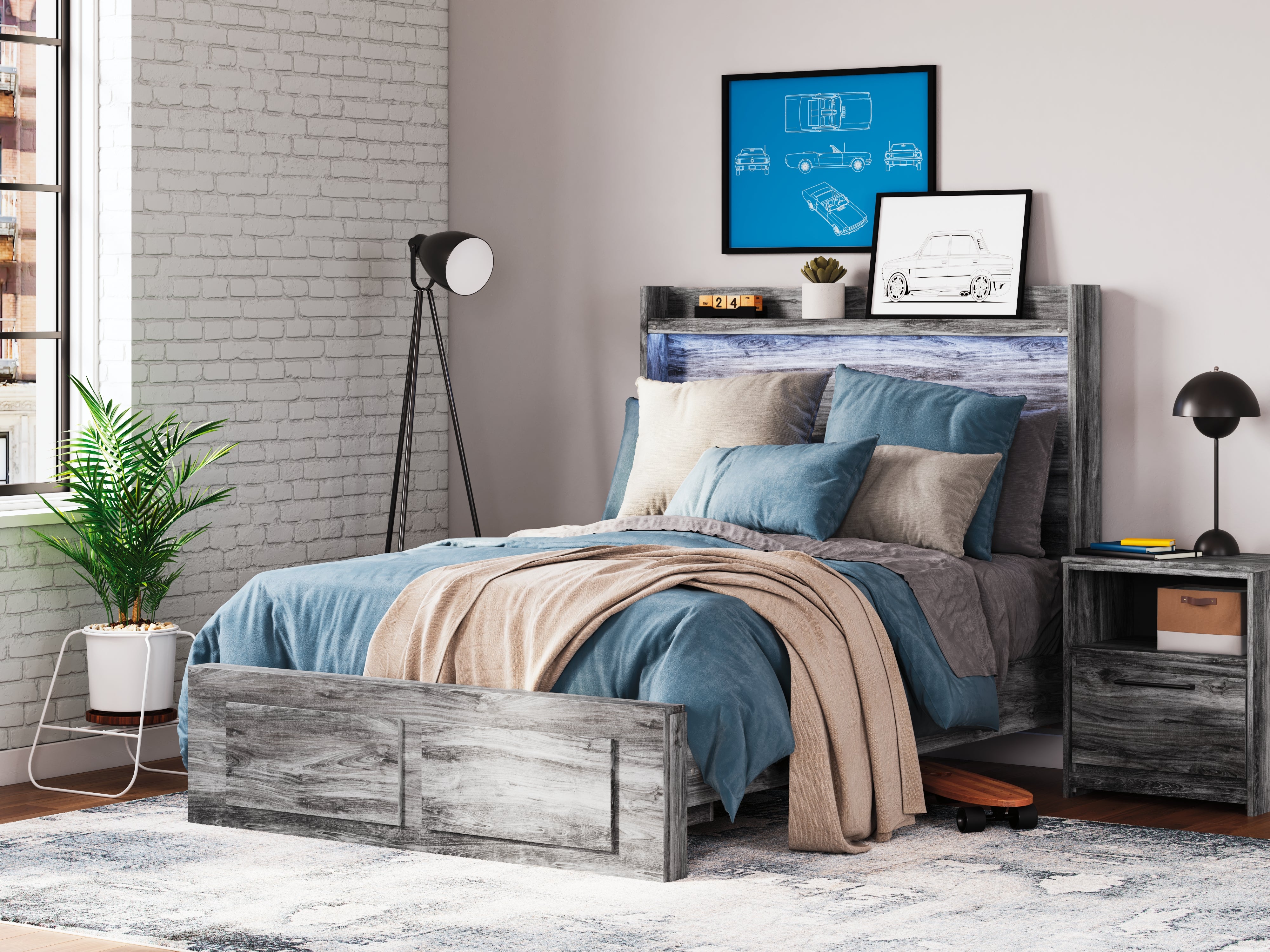 Fine Furniture & Decor - Ashley Furniture - Baystorm Bedroom - Full Panel Bed with 2 Storage Drawers / Gray - B221B34