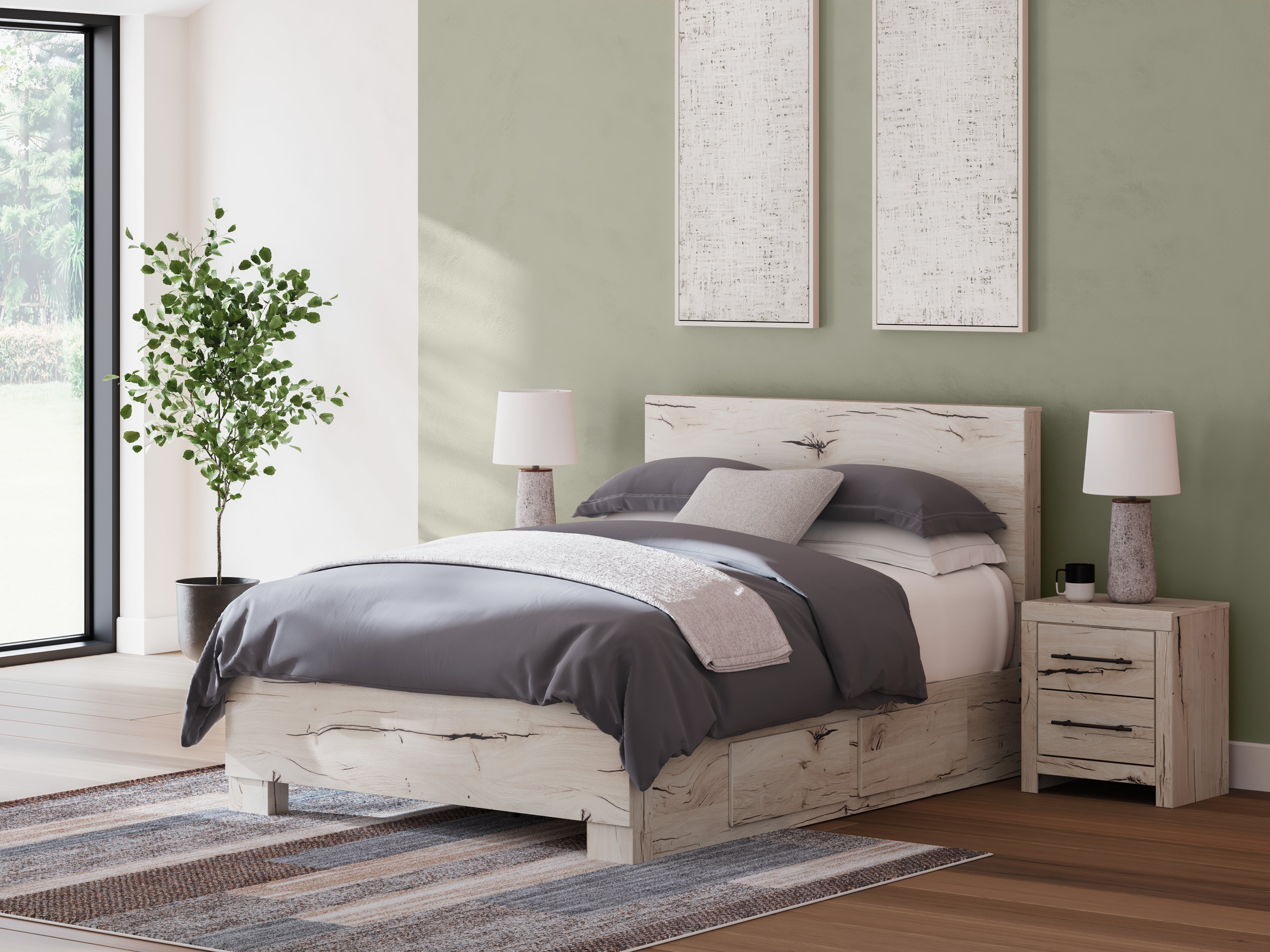 Fine Furniture & Decor - Ashley Furniture - Lawroy Bedroom - Queen Panel Bed with Storage / Light Natural - B2310B6