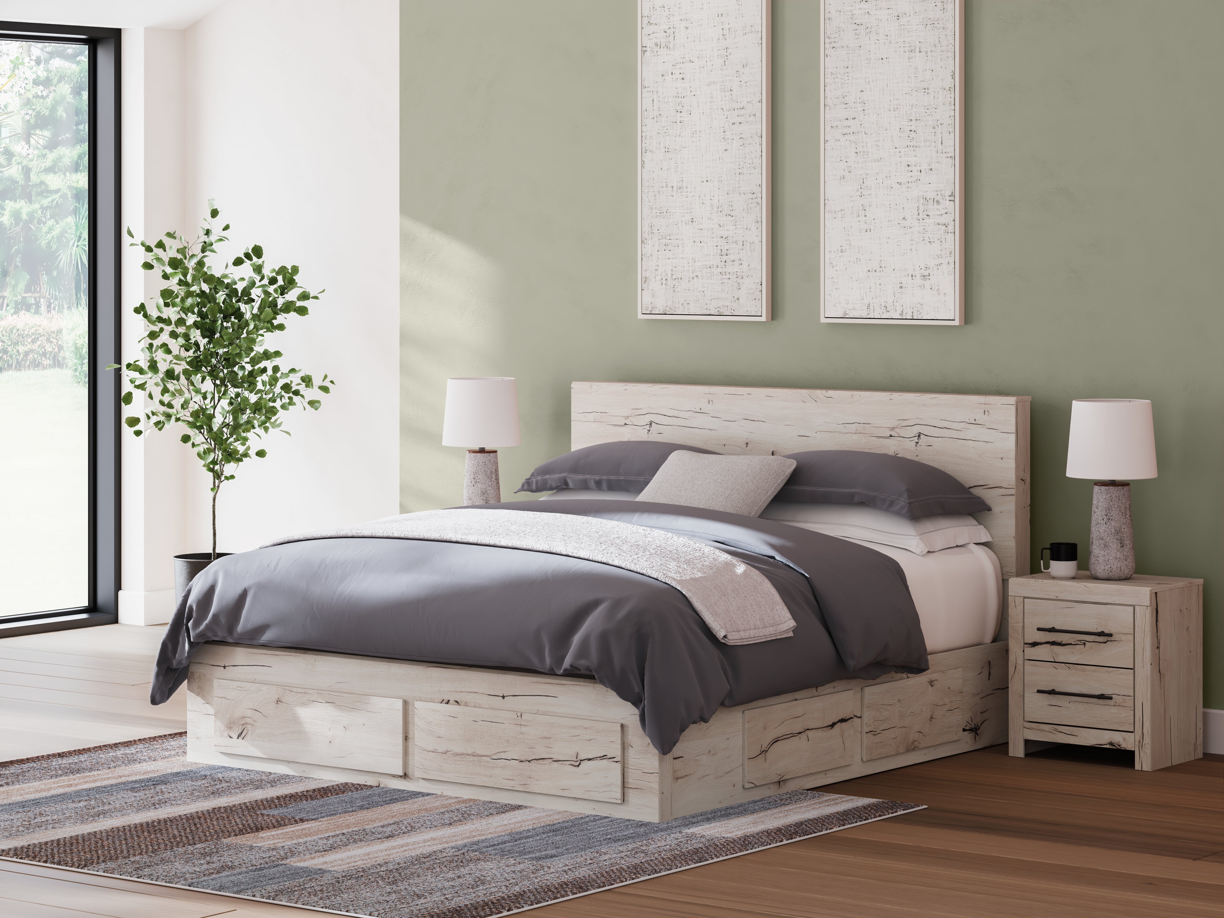 Fine Furniture & Decor - Ashley Furniture - Lawroy Bedroom - King Panel Storage Bed / Light Natural - B2310B14