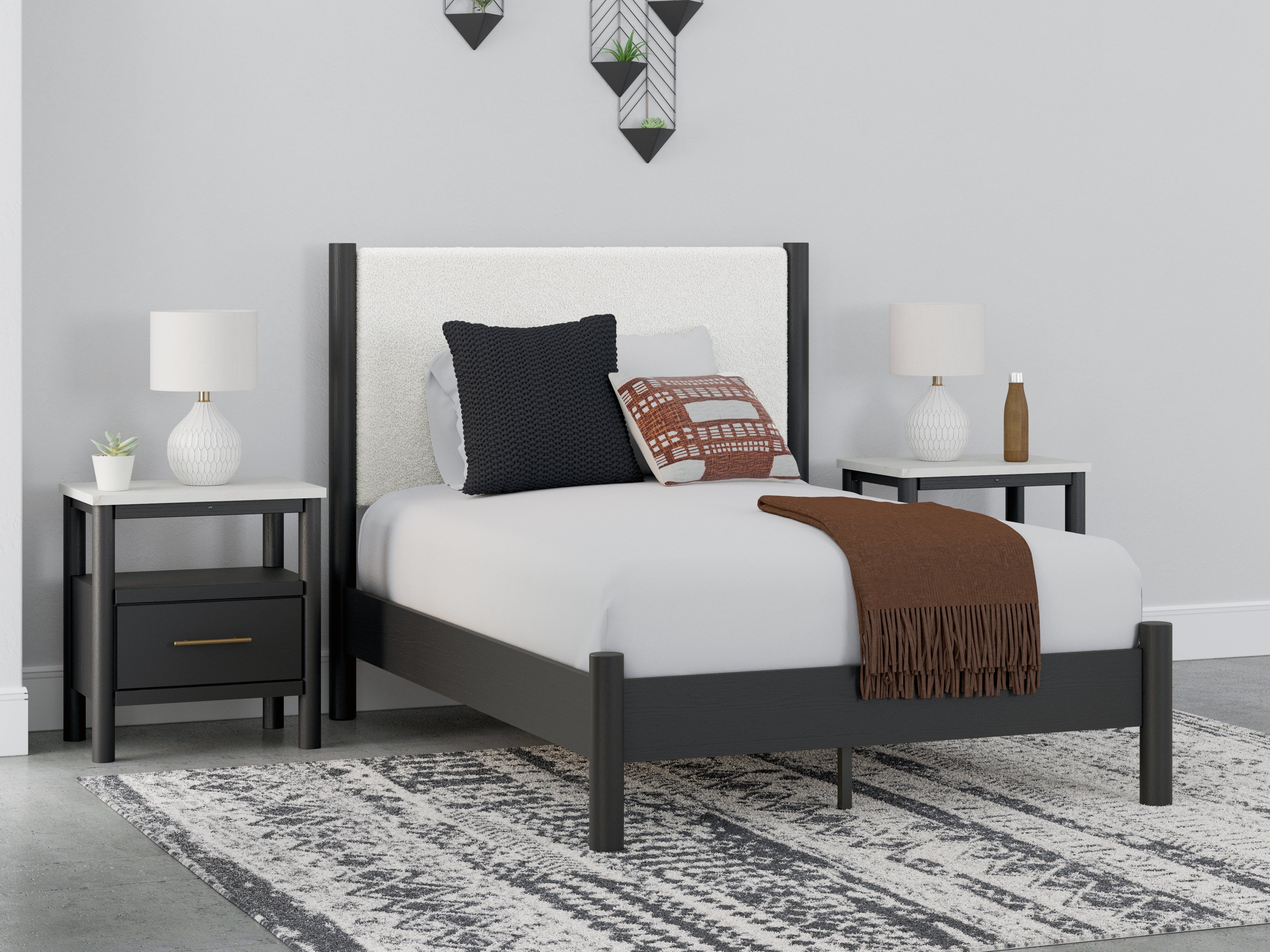 Fine Furniture & Decor - Ashley Furniture - Cadmori Bedroom - Full Upholstered Panel Bed / Black/White - B2616B3