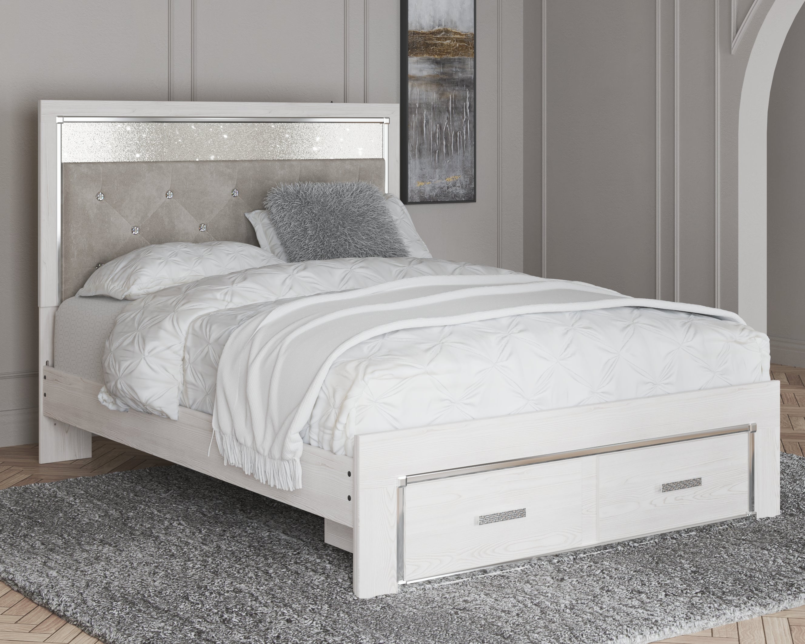 Fine Furniture & Decor - Ashley Furniture - Altyra Bedroom - Queen Upholstered Storage Bed / White - B2640B17