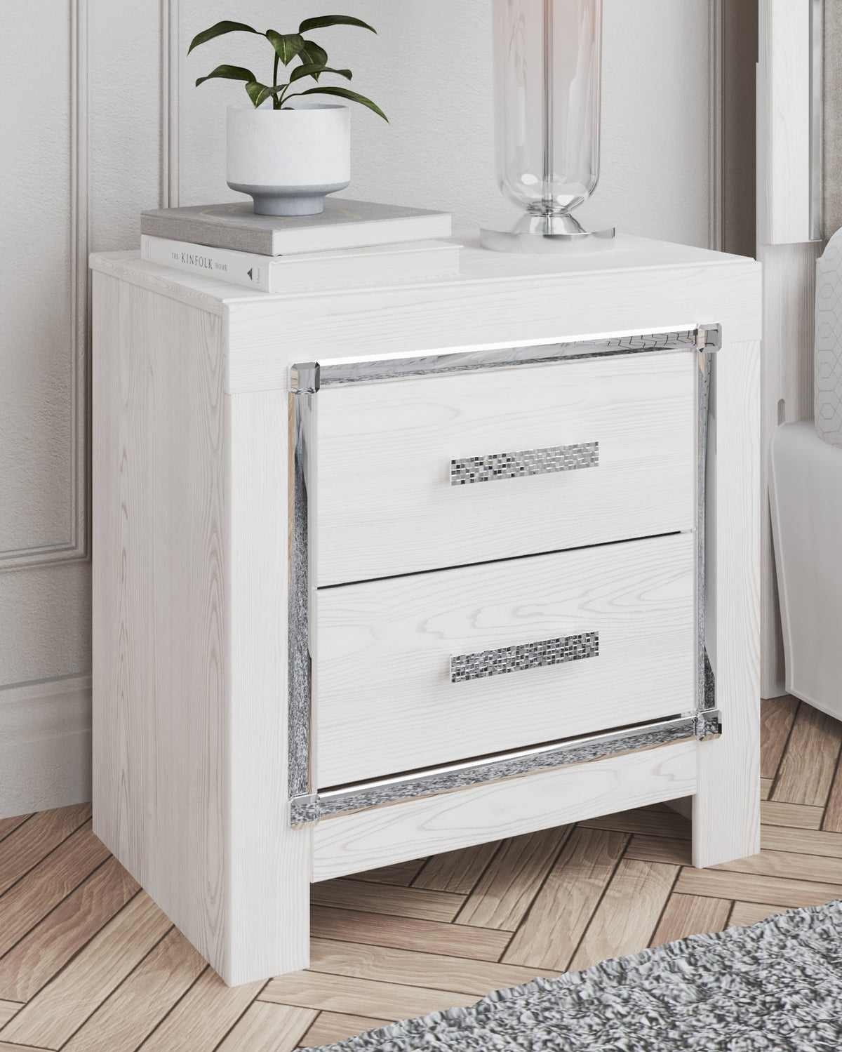 Fine Furniture & Decor - Ashley Furniture - Altyra Bedroom - King Upholstered Bookcase Bed with Storage / White - B2640B30