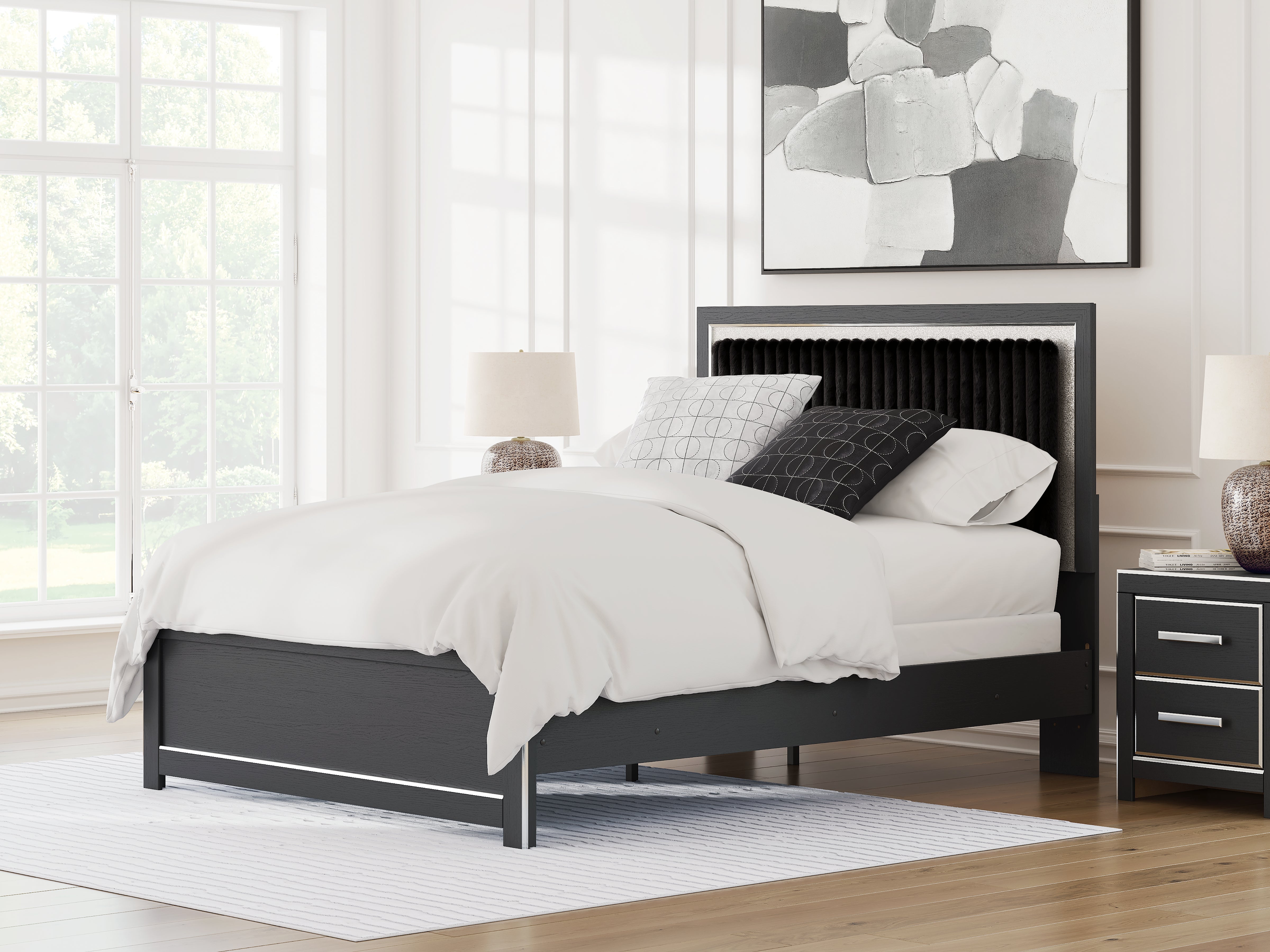 Fine Furniture & Decor - Ashley Furniture - Zuraleus Bedroom - Queen Upholstered Panel Bed / Black - PCB3380B6