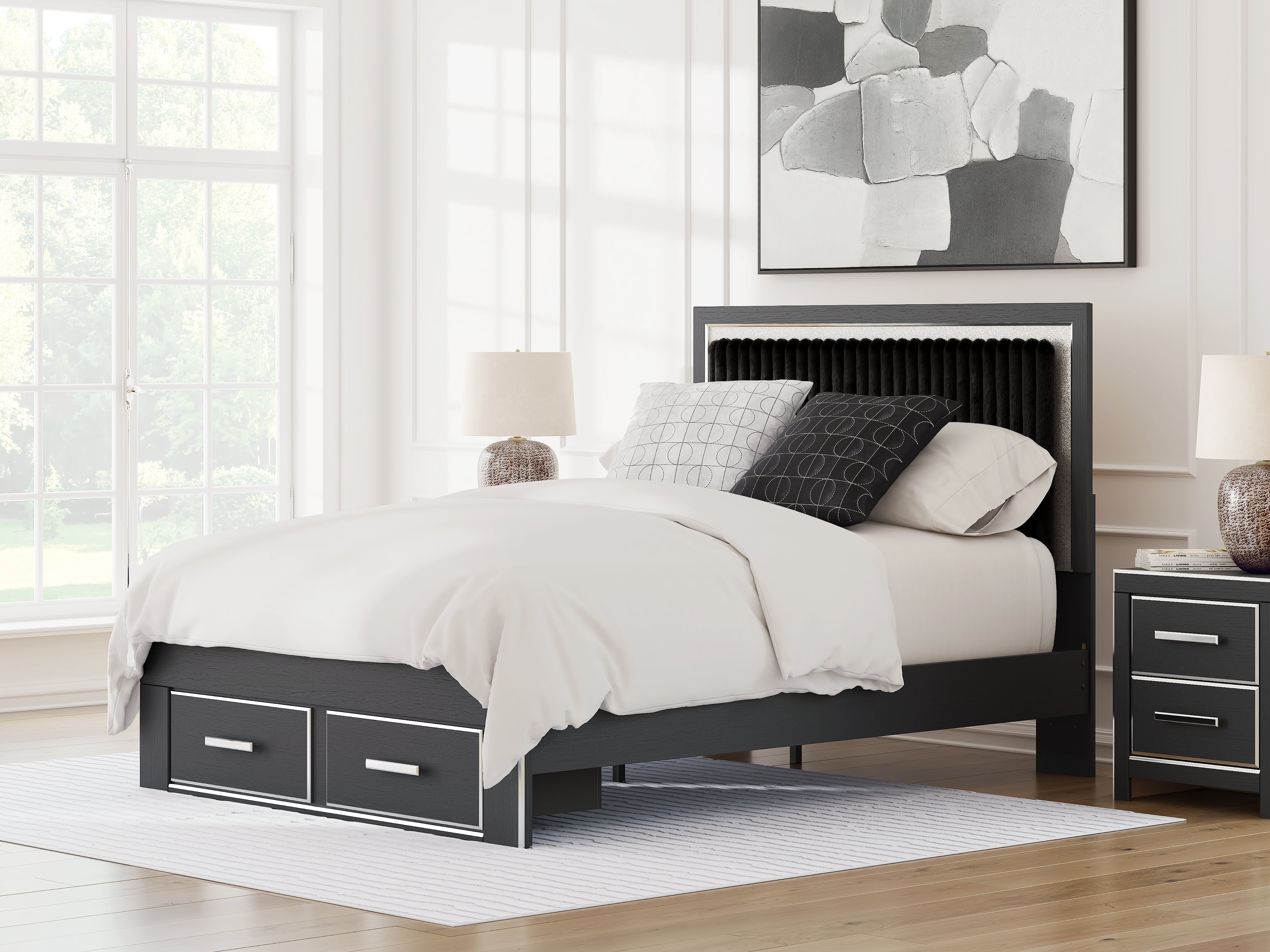 Fine Furniture & Decor - Ashley Furniture - Zuraleus Bedroom - Queen Upholstered Panel Storage Bed / Black - PCB3380B4