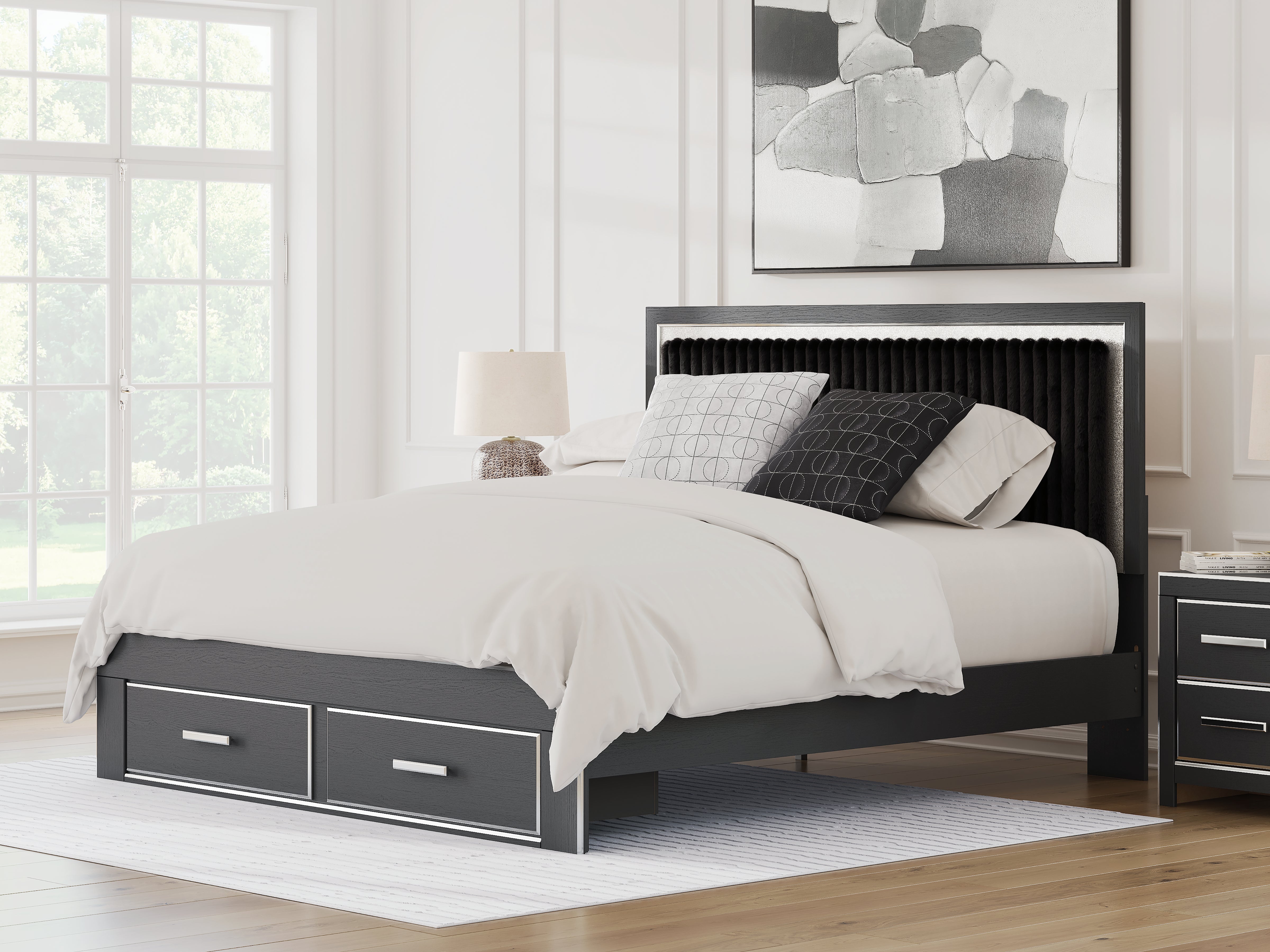 Fine Furniture & Decor - Ashley Furniture - Zuraleus Bedroom - King Upholstered Panel Storage Bed / Black - PCB3380B11