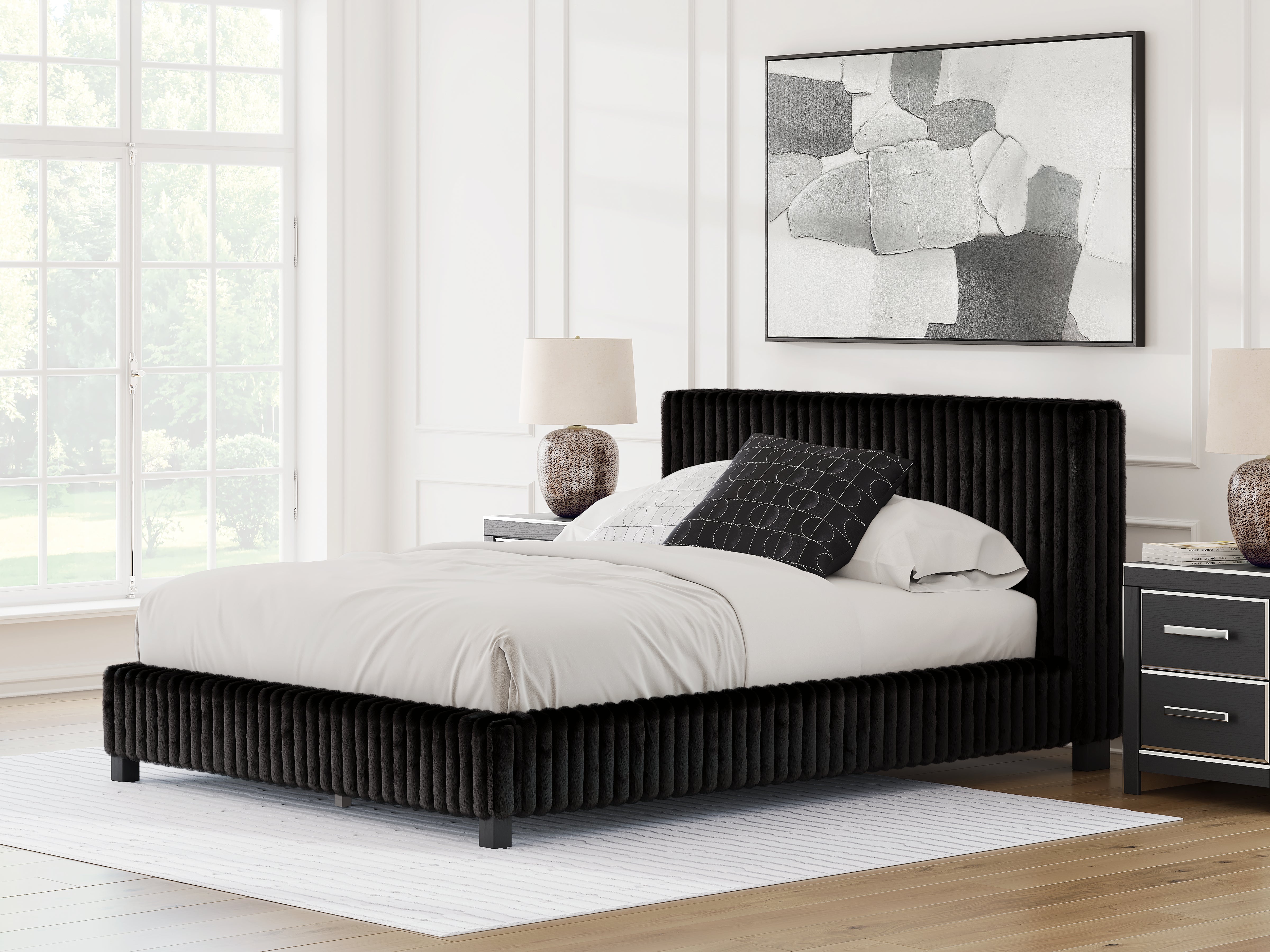 Fine Furniture & Decor - Ashley Furniture - Zuraleus Bedroom - Queen Upholstered Bed / Black - PCB3380B8