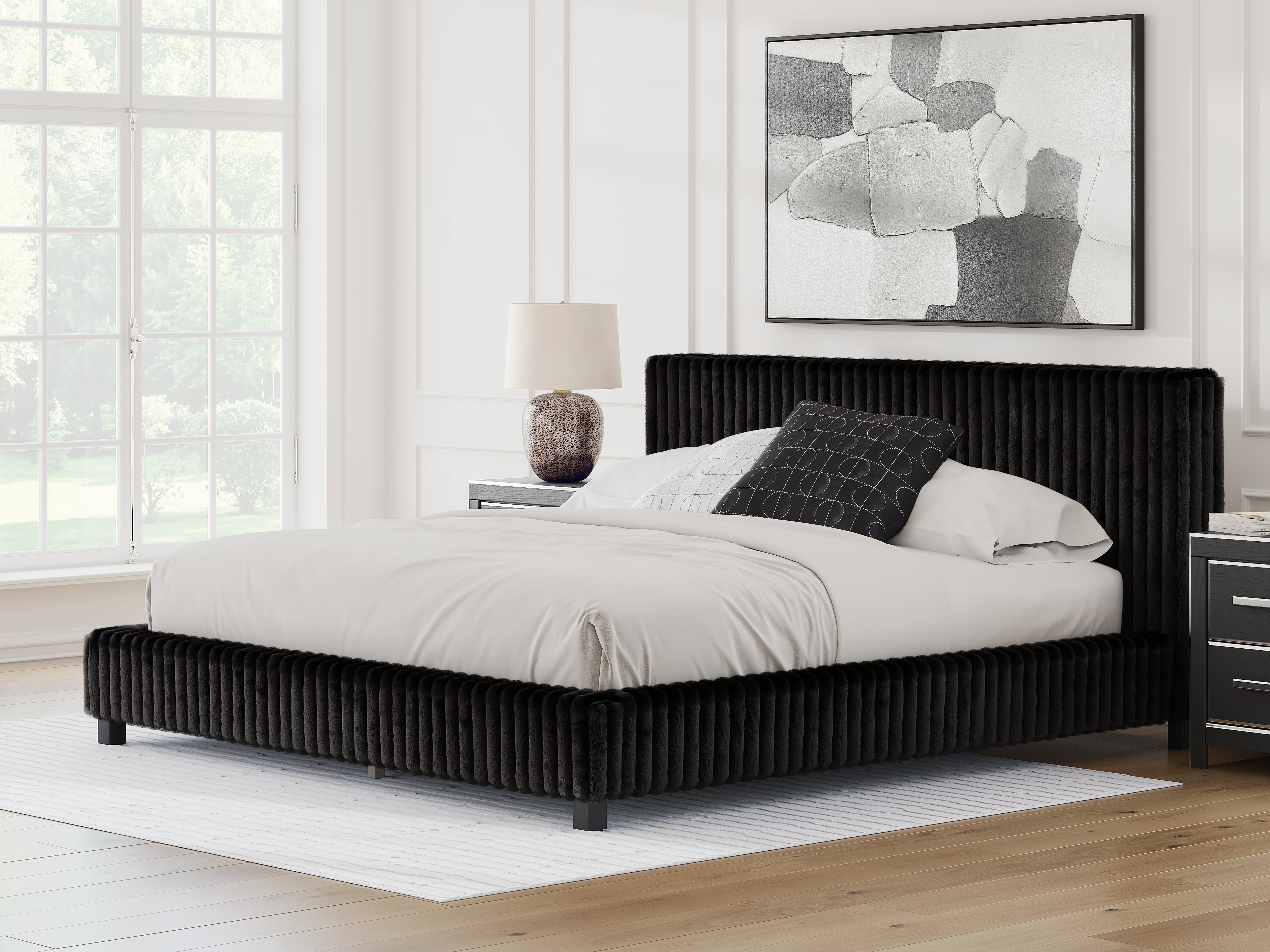 Fine Furniture & Decor - Ashley Furniture - Zuraleus Bedroom - King Upholstered Bed / Black - PCB3380B13