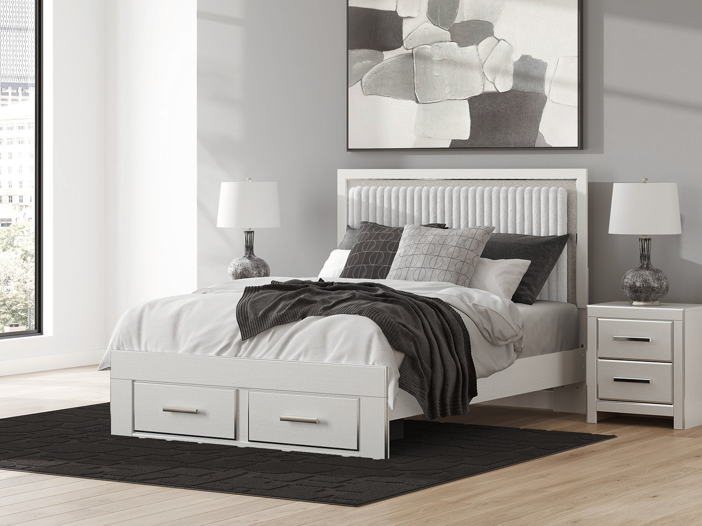 Fine Furniture & Decor - Ashley Furniture - Zuraleus Bedroom - Queen Upholstered Panel Storage Bed / White - PCB3381B4