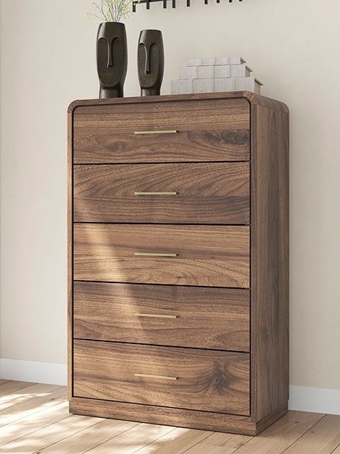 Fine Furniture & Decor - Ashley Furniture - Fortlorn Bedroom - Five Drawer Chest / Walnut Brown - PCB386-46