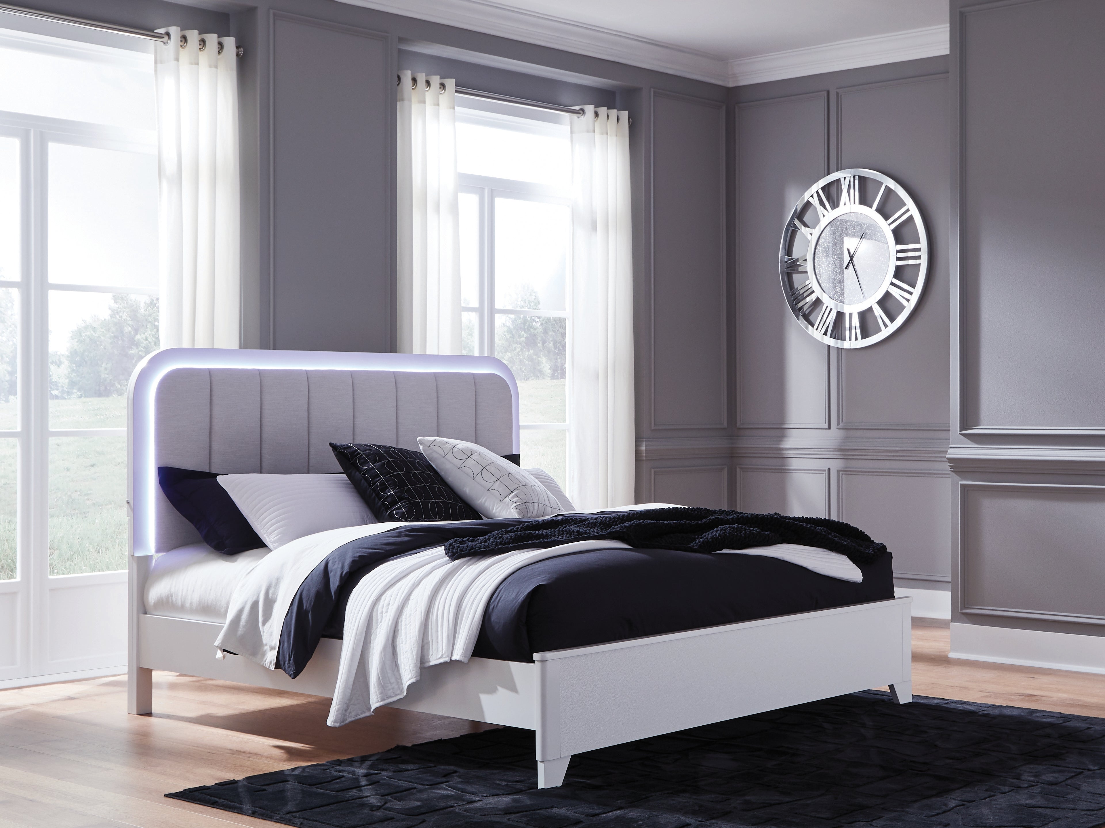 Fine Furniture & Decor - Ashley Furniture - Jarlee Bedroom - King Upholstered Panel Bed / White - PCB392B4