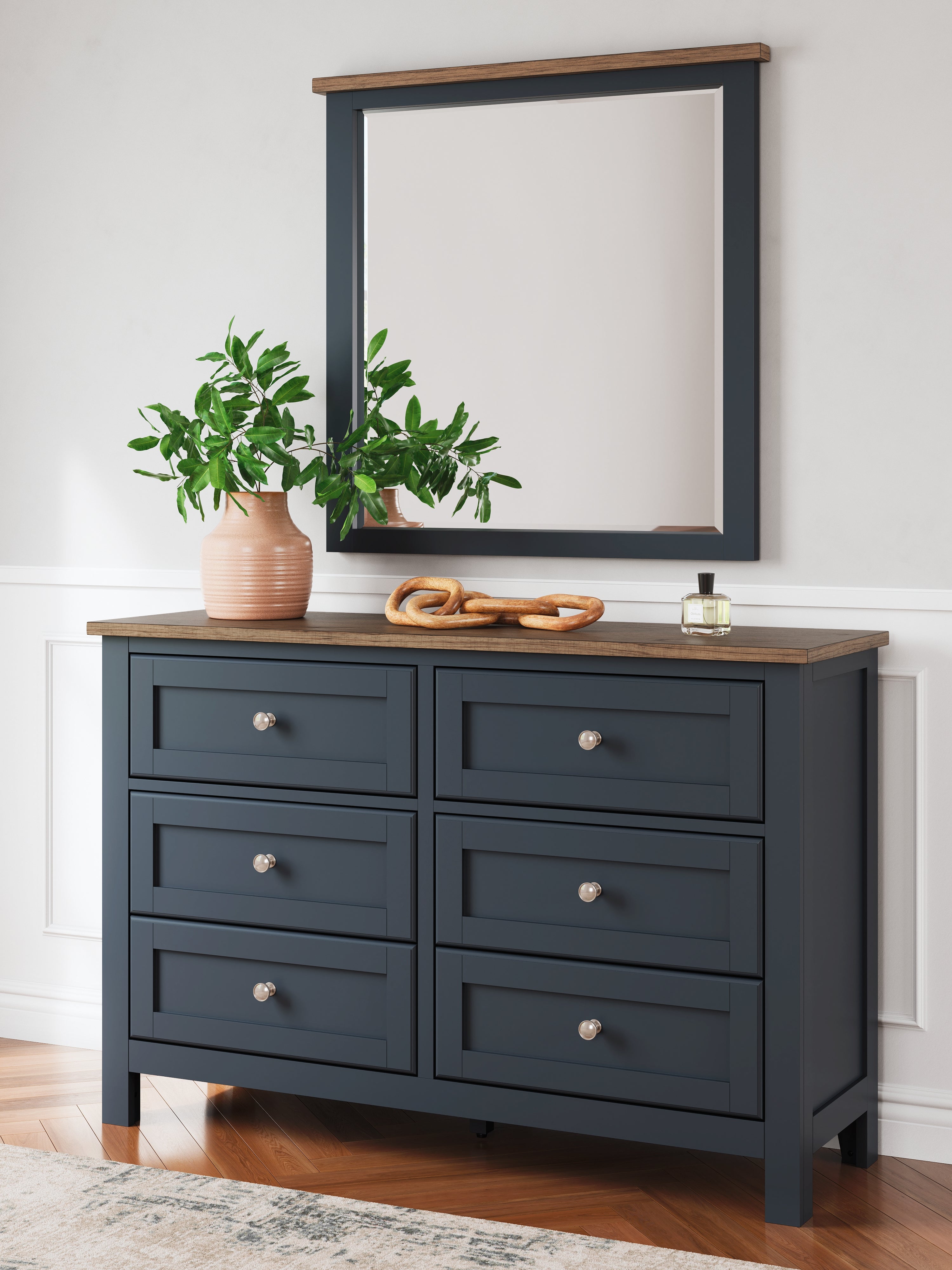Fine Furniture & Decor - Ashley Furniture - Landocken Bedroom - Dresser and Mirror / Brown/Blue - B414B1