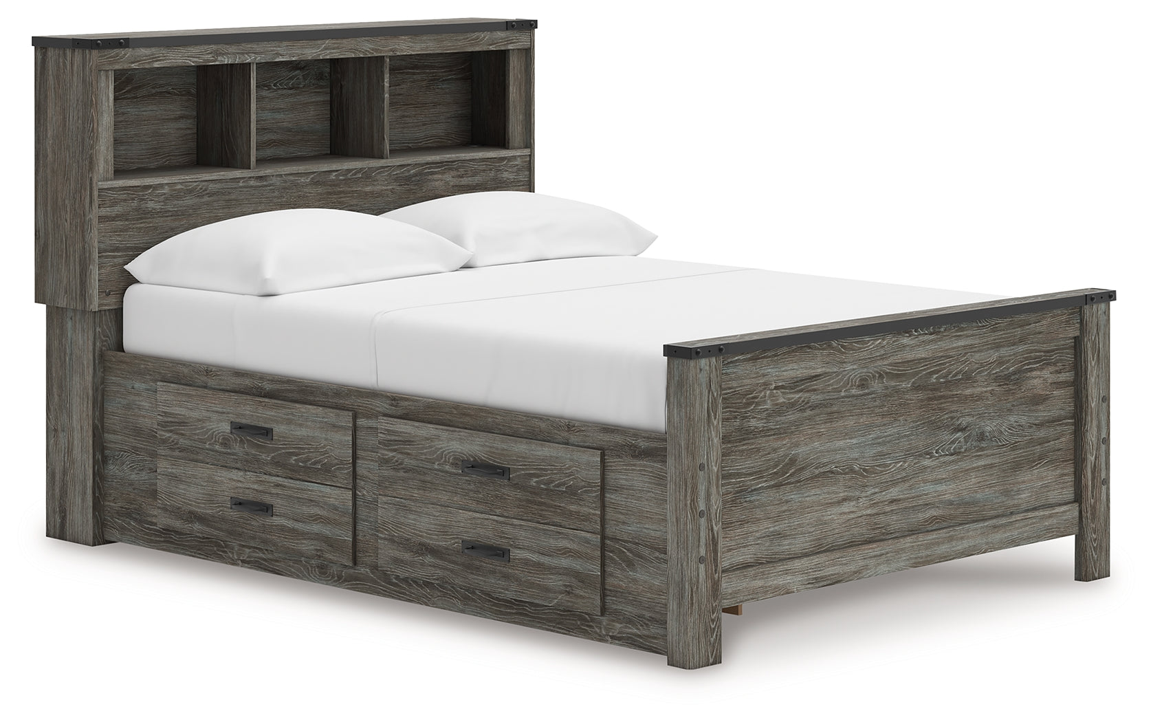 Fine Furniture & Decor - Ashley Furniture - Frandern Bedroom - Full Bookcase Panel Bed with Storage / Gray - B4480B9