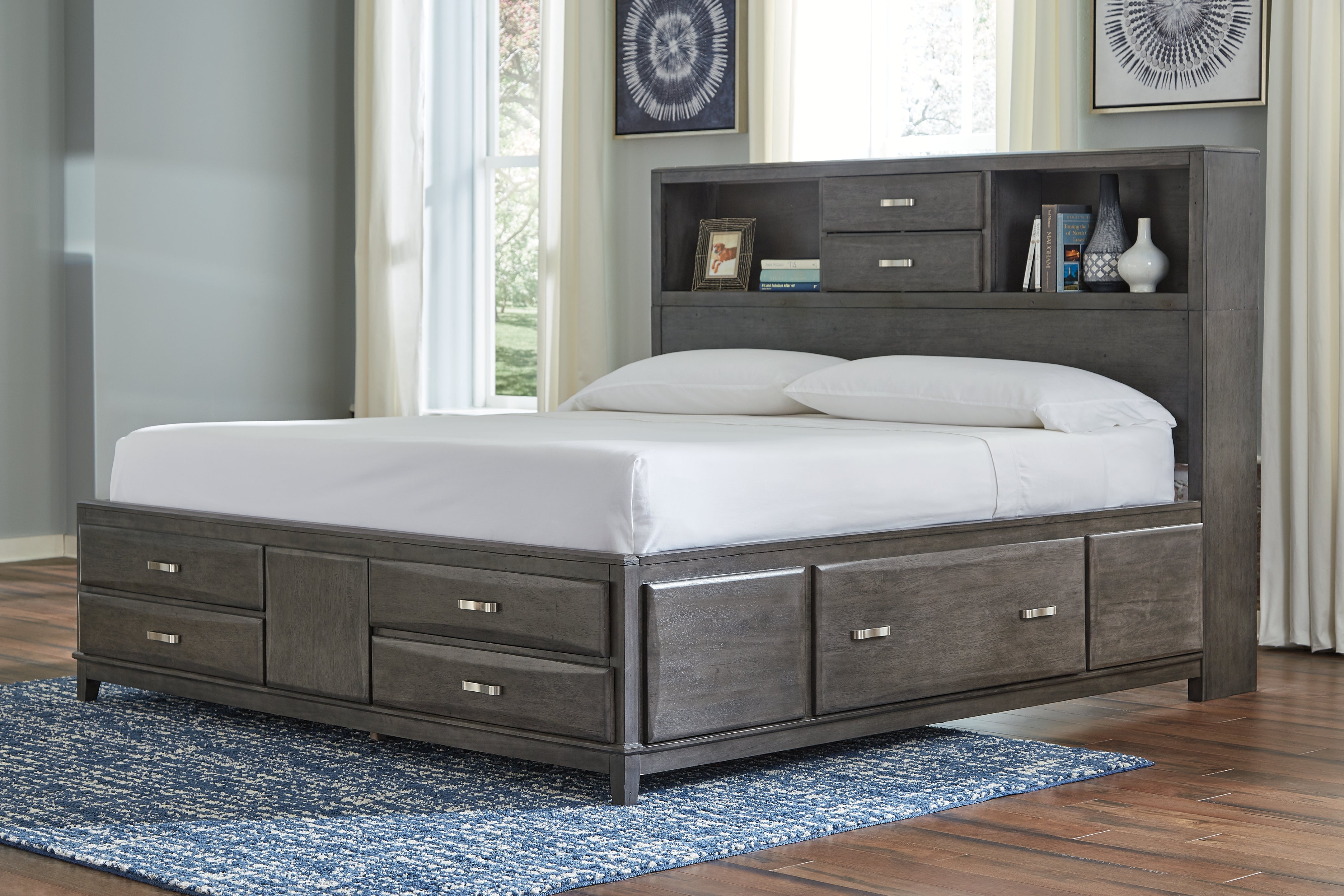 Fine Furniture & Decor - Ashley Furniture - Caitbrook Bedroom - King Storage Bed with 8 Drawers / Gray - B476B6