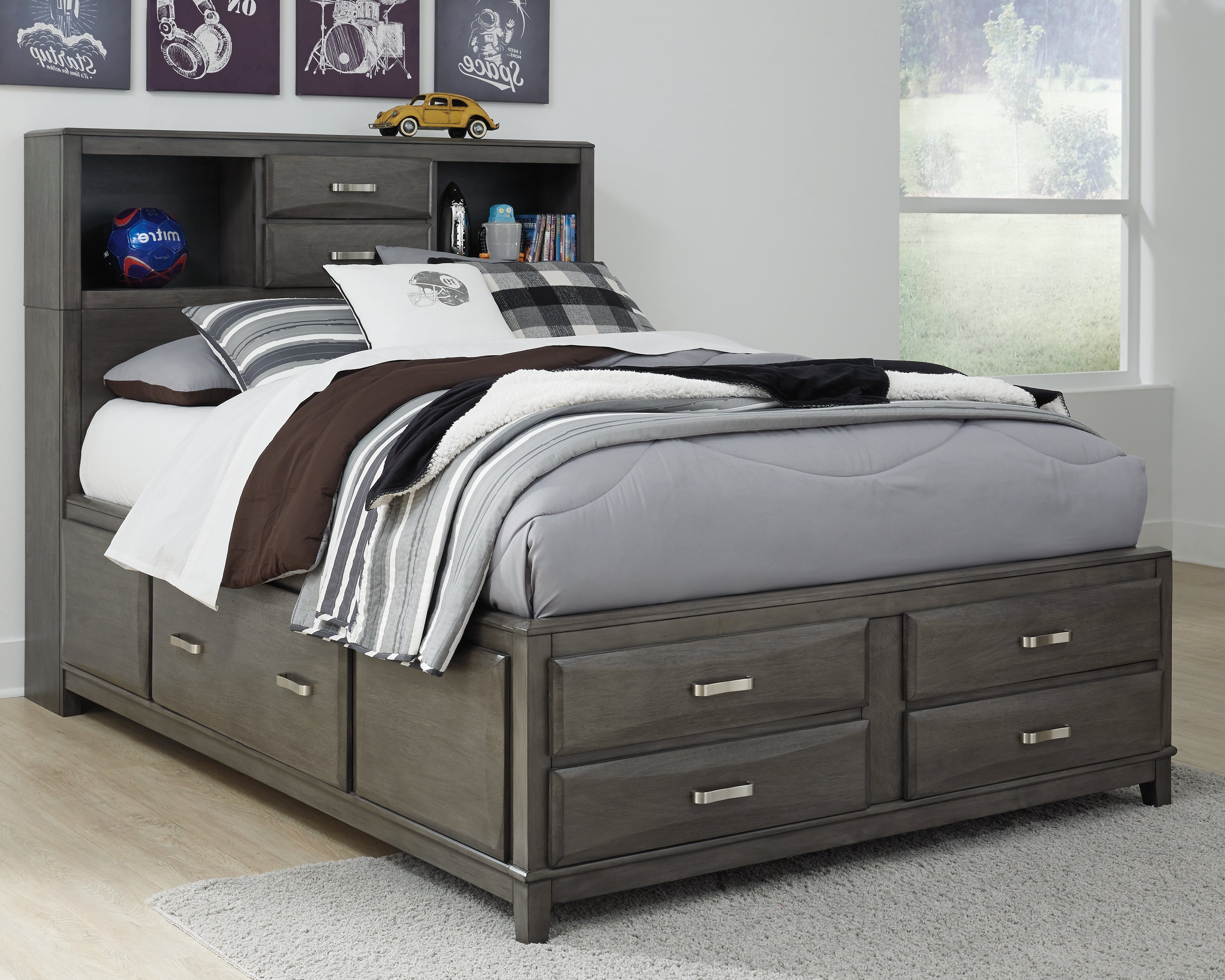 Fine Furniture & Decor - Ashley Furniture - Caitbrook Bedroom - Full Storage Bed with 7 Drawers / Gray - B476B4
