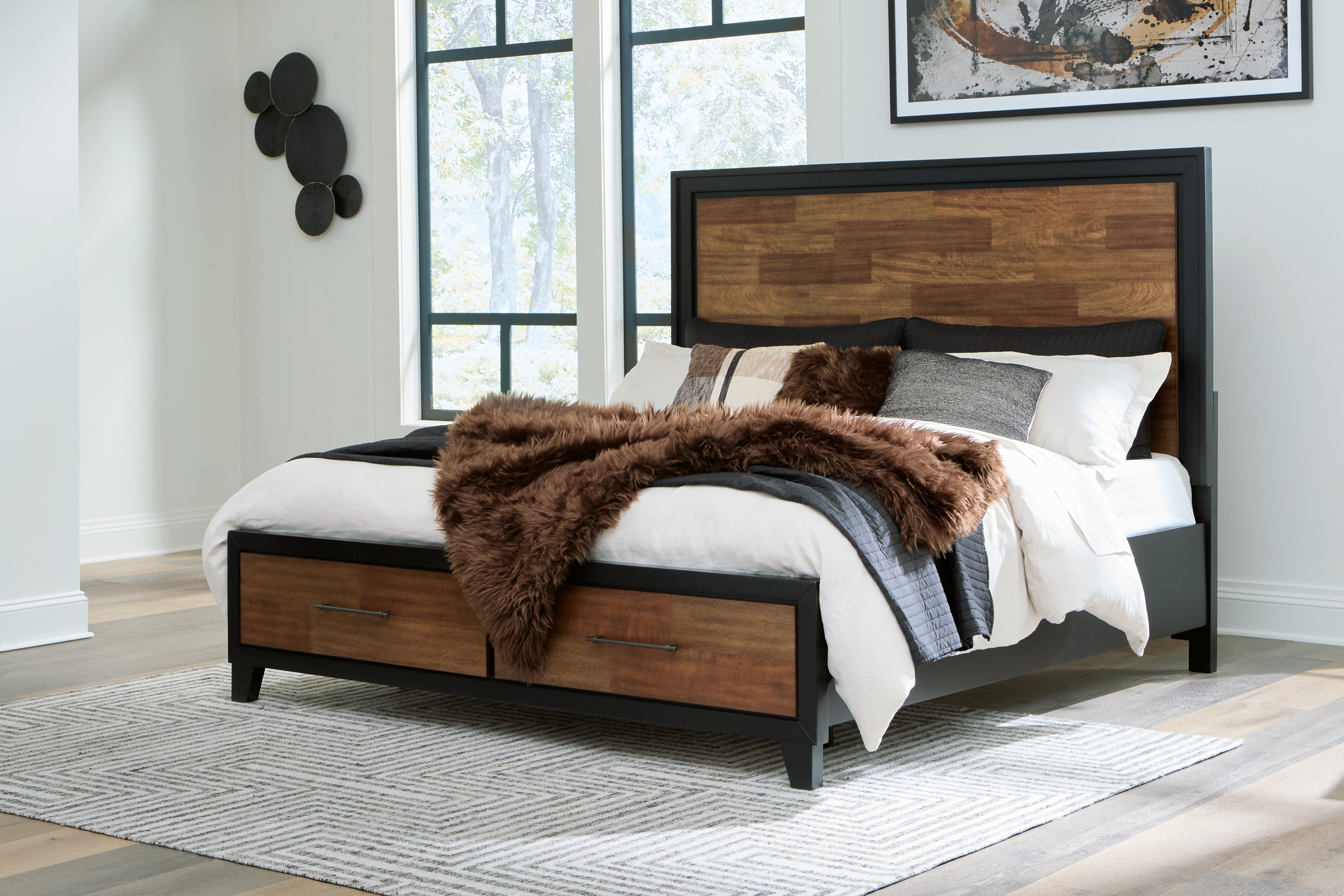 Fine Furniture & Decor - Ashley Furniture - Kraeburn Bedroom - King Panel Storage Bed / Brown/Black - B496B12