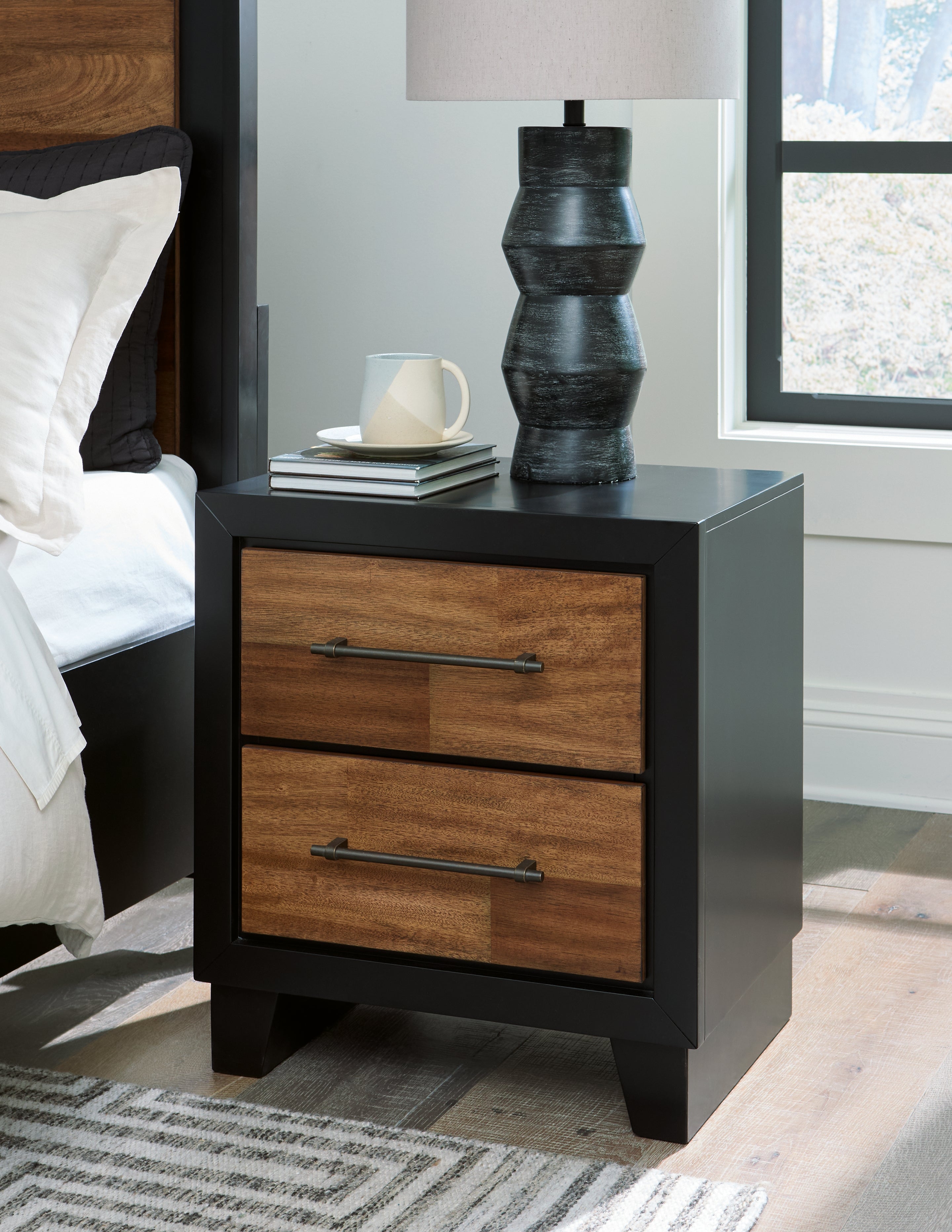 Fine Furniture & Decor - Ashley Furniture - Kraeburn Bedroom - Two Drawer Night Stand / Brown/Black - B496-92