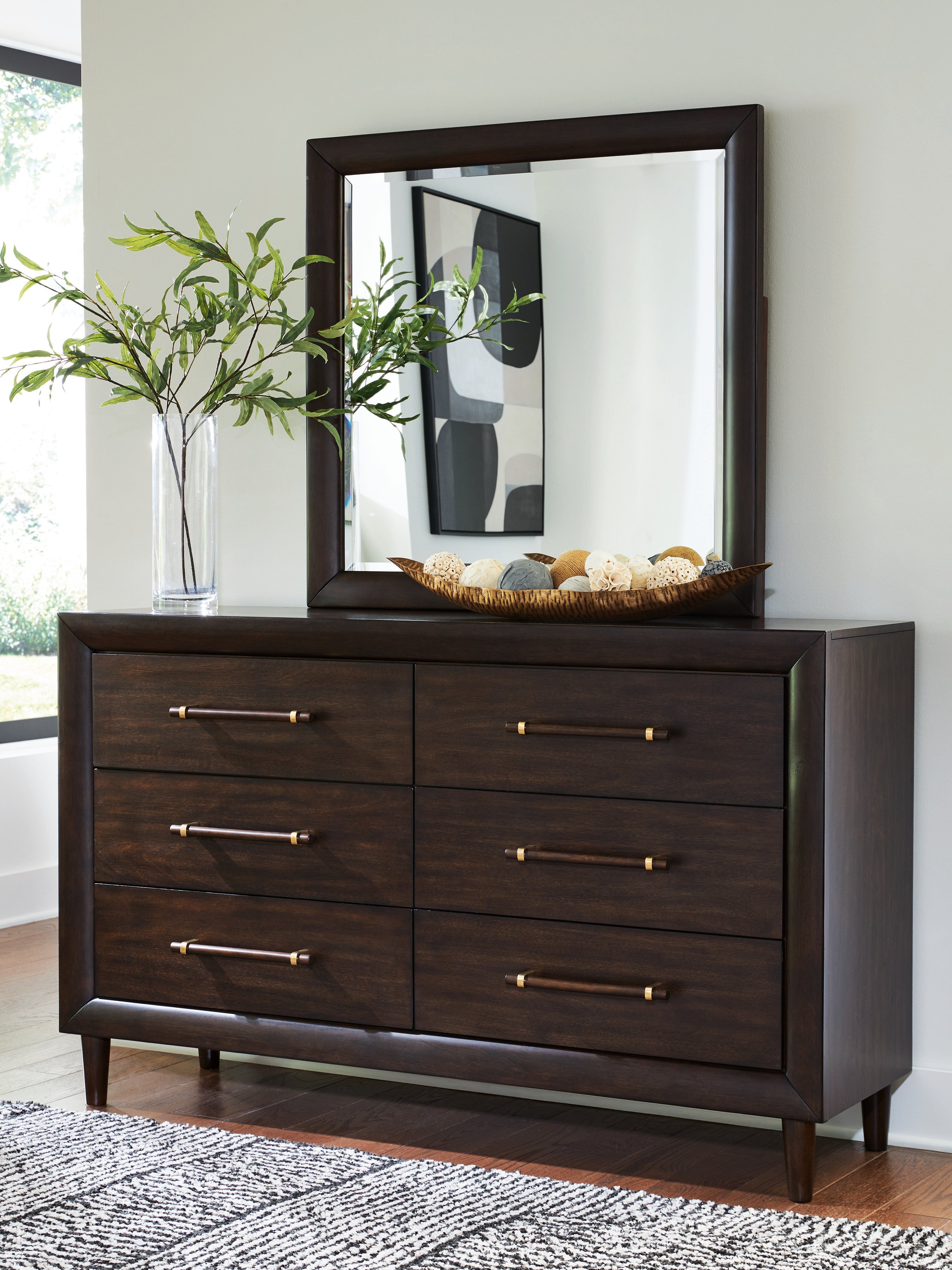 Fine Furniture & Decor - Ashley Furniture - Dantenton Bedroom - Dresser and Mirror / Merlot - B611B1