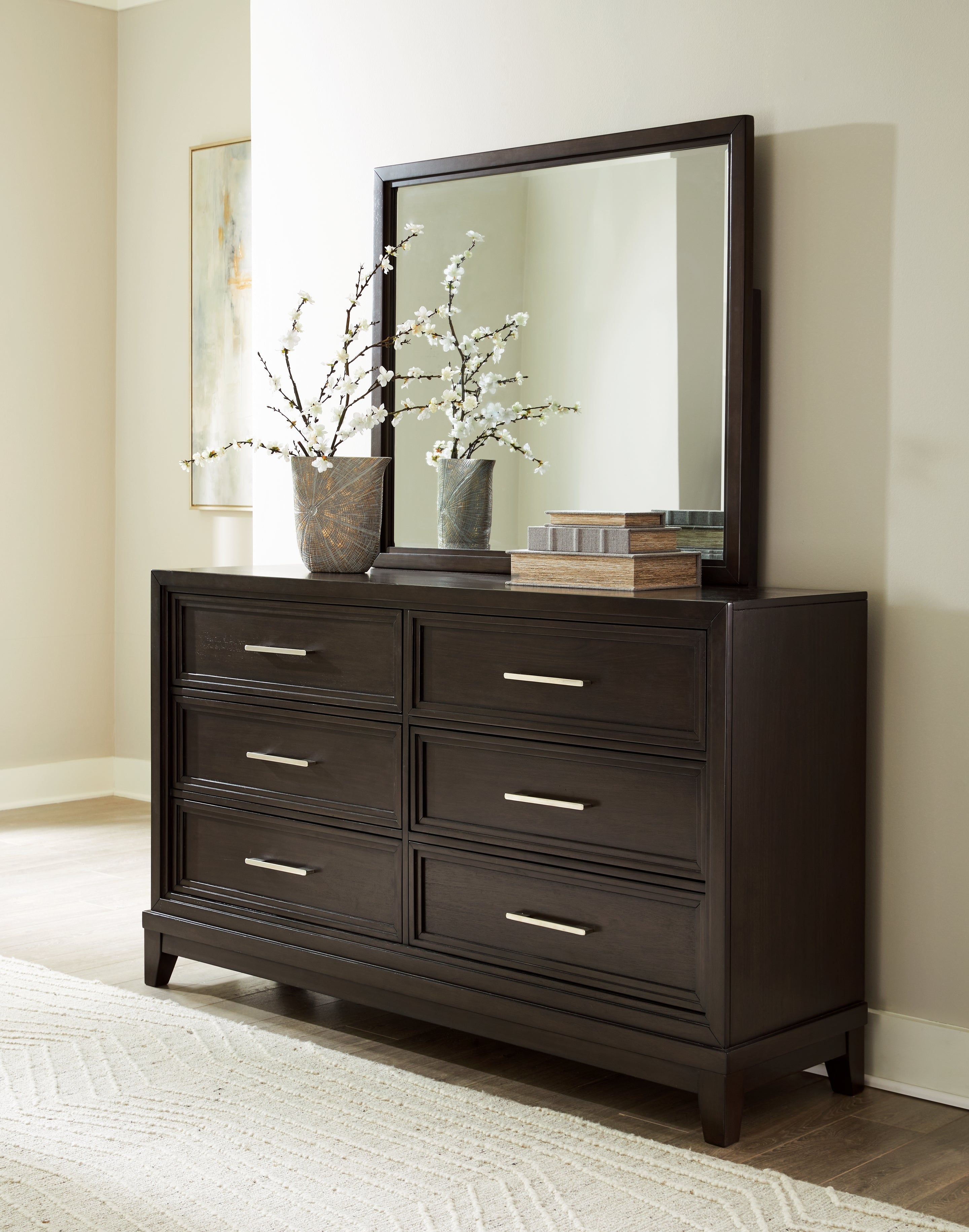 Fine Furniture & Decor - Ashley Furniture - Neymorton Bedroom - Dresser and Mirror / Dark Grayish Brown - B618B1