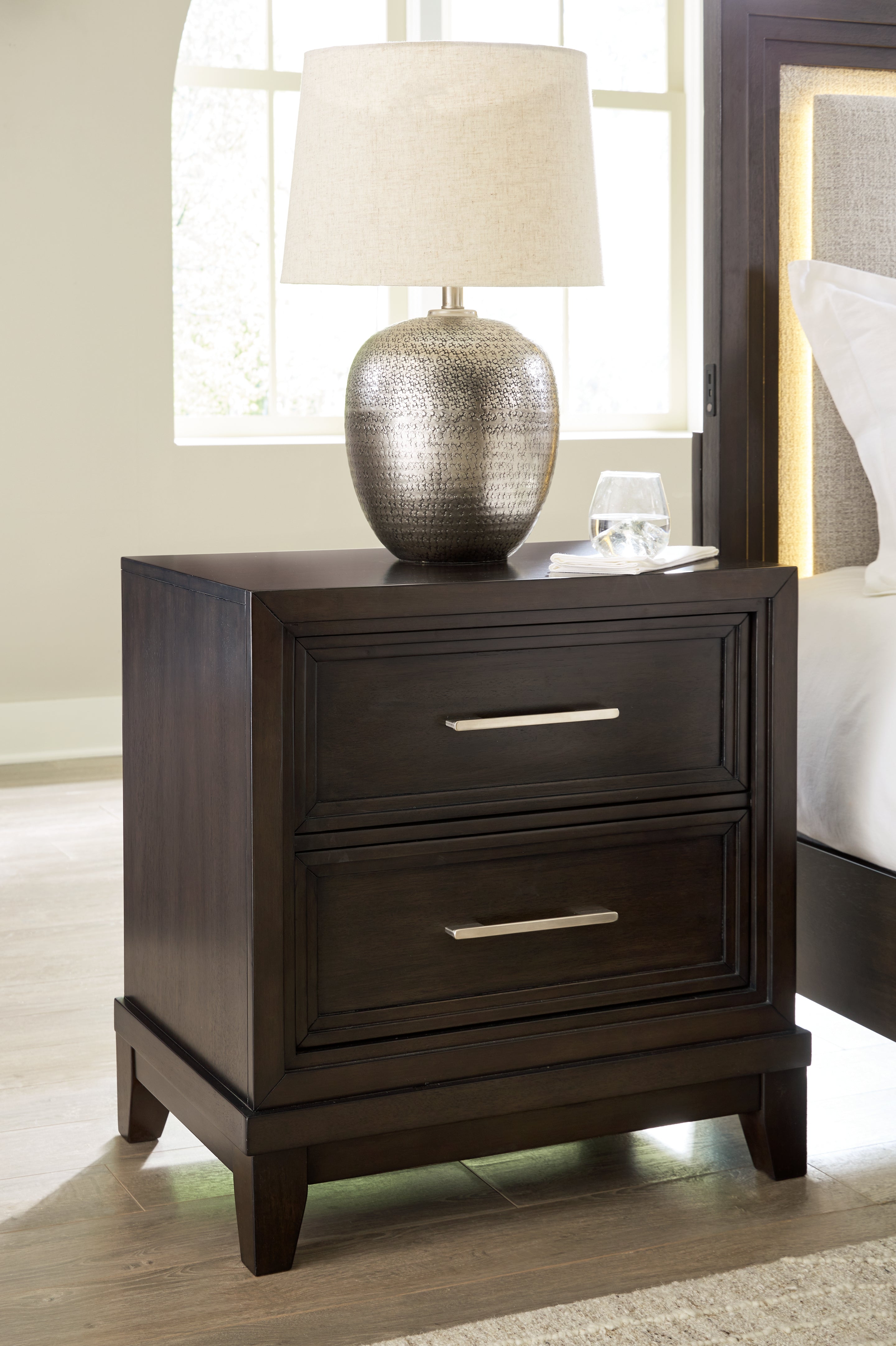 Fine Furniture & Decor - Ashley Furniture - Neymorton Bedroom - California King Upholstered Panel Bed / Dark Grayish Brown - B618B5