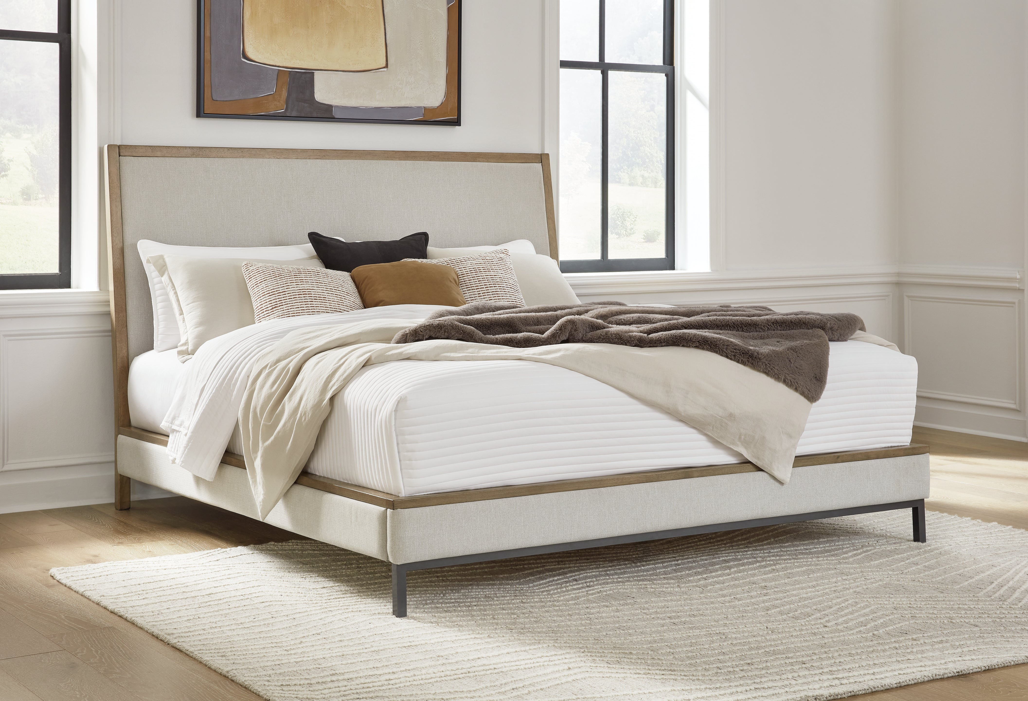 Fine Furniture & Decor - Ashley Furniture - Tomtyn Bedroom - California King Upholstered Bed / Light Brown - B622B5