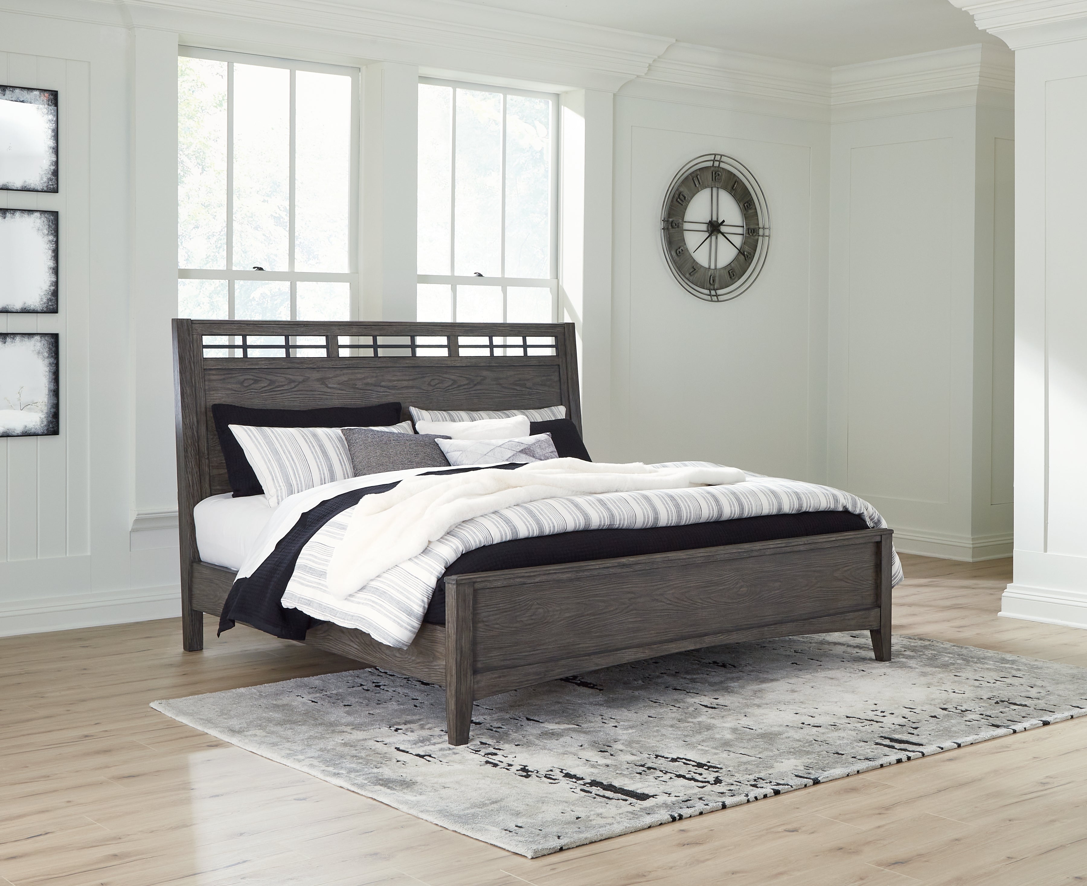 Fine Furniture & Decor - Ashley Furniture - Montillan Bedroom - King Panel Bed / Grayish Brown - B651B4