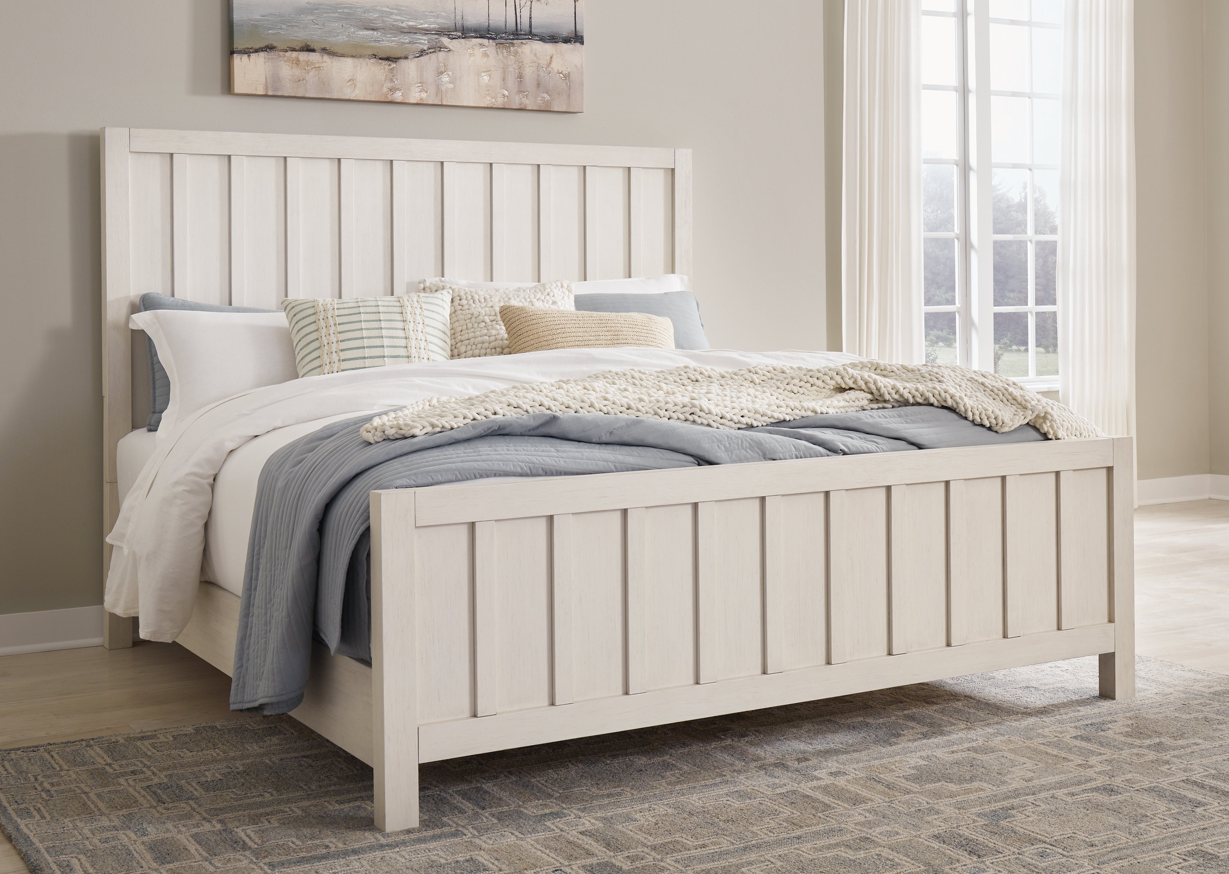 Fine Furniture & Decor - Ashley Furniture - Shaybrock Bedroom - King Panel Bed / Antique White - B683B6