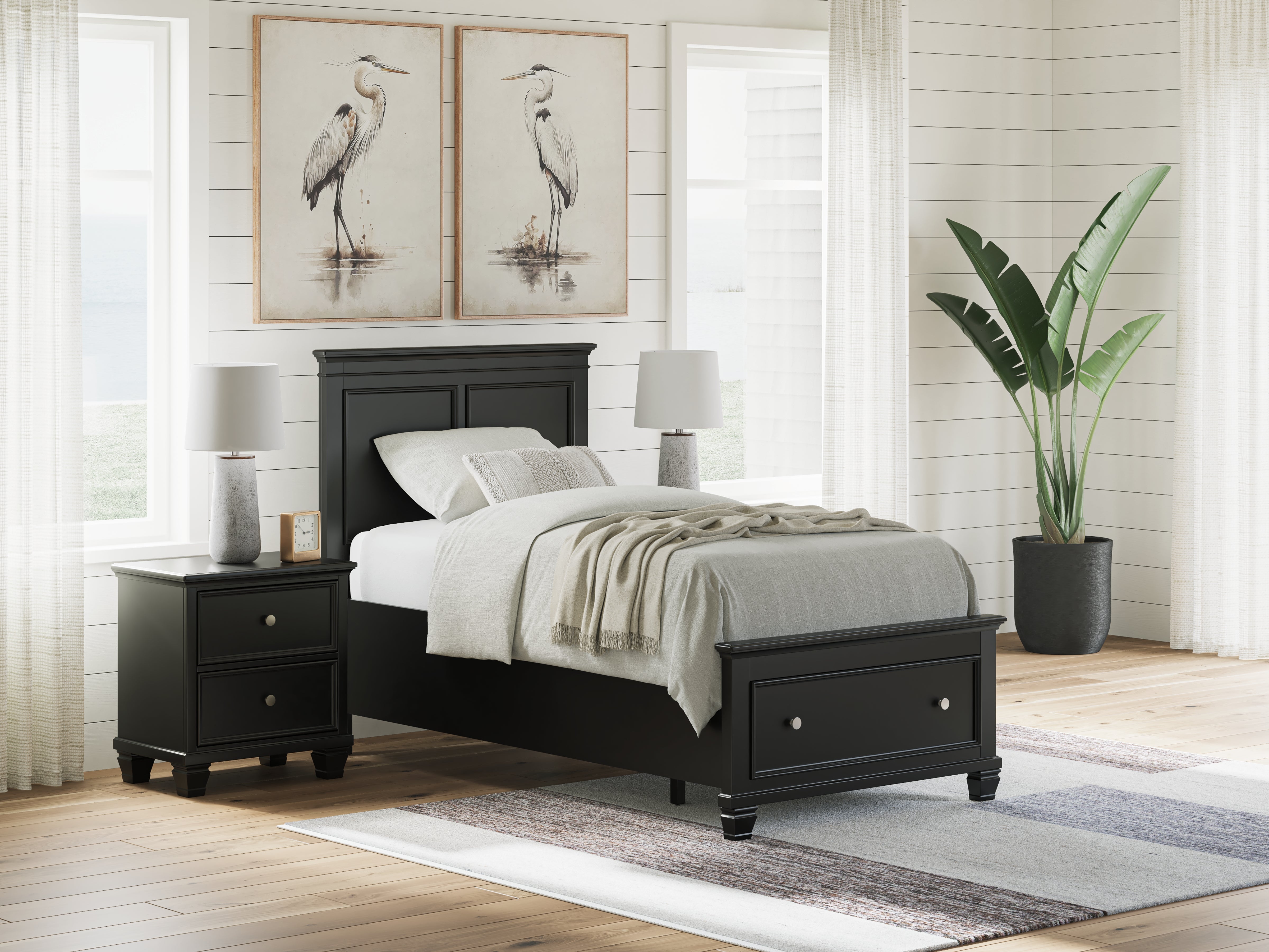 Fine Furniture & Decor - Ashley Furniture - Lanolee Bedroom - Twin Panel Storage Bed / Black - B687B21