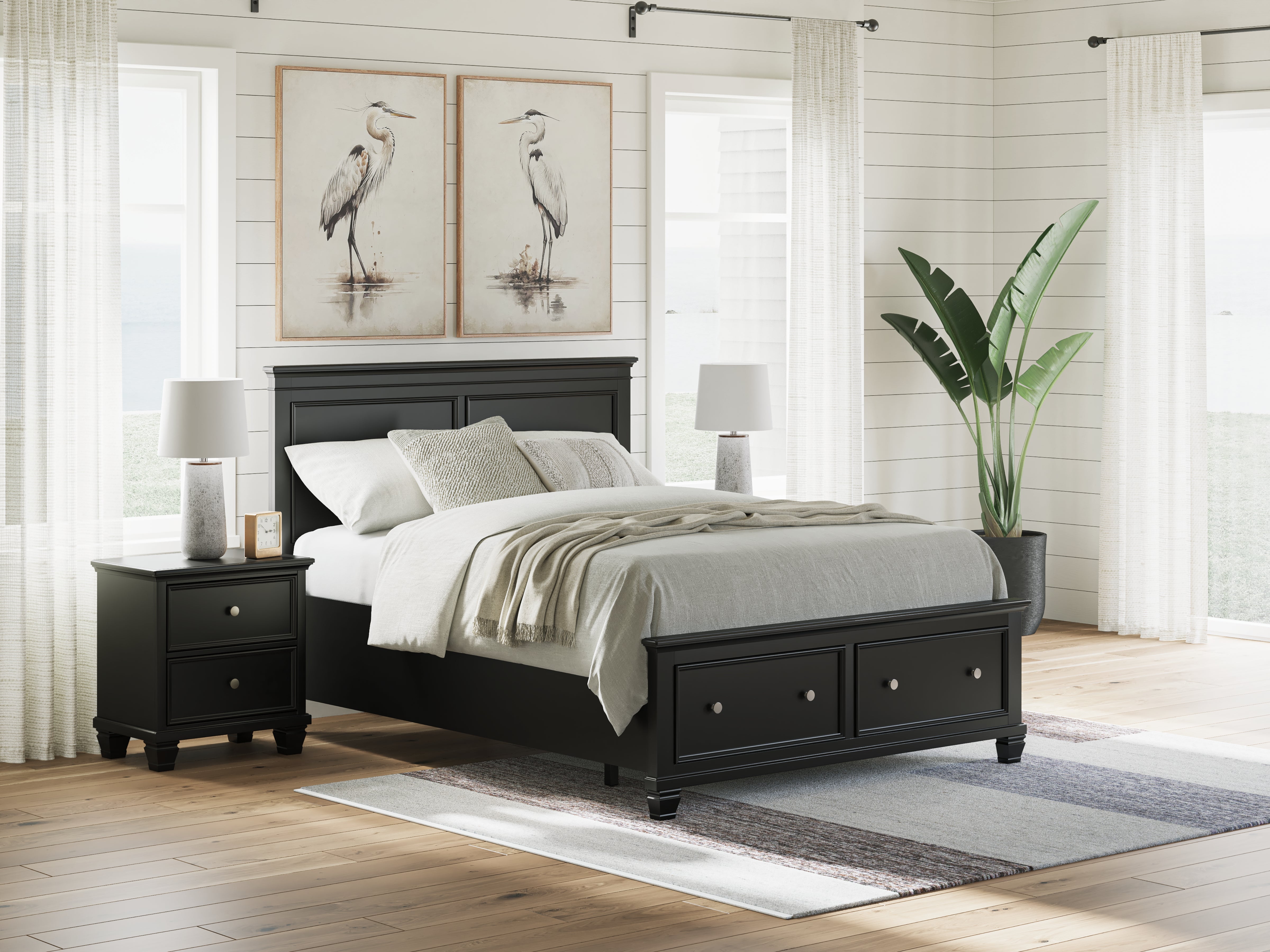 Fine Furniture & Decor - Ashley Furniture - Lanolee Bedroom - Queen Panel Storage Bed / Black - B687B17