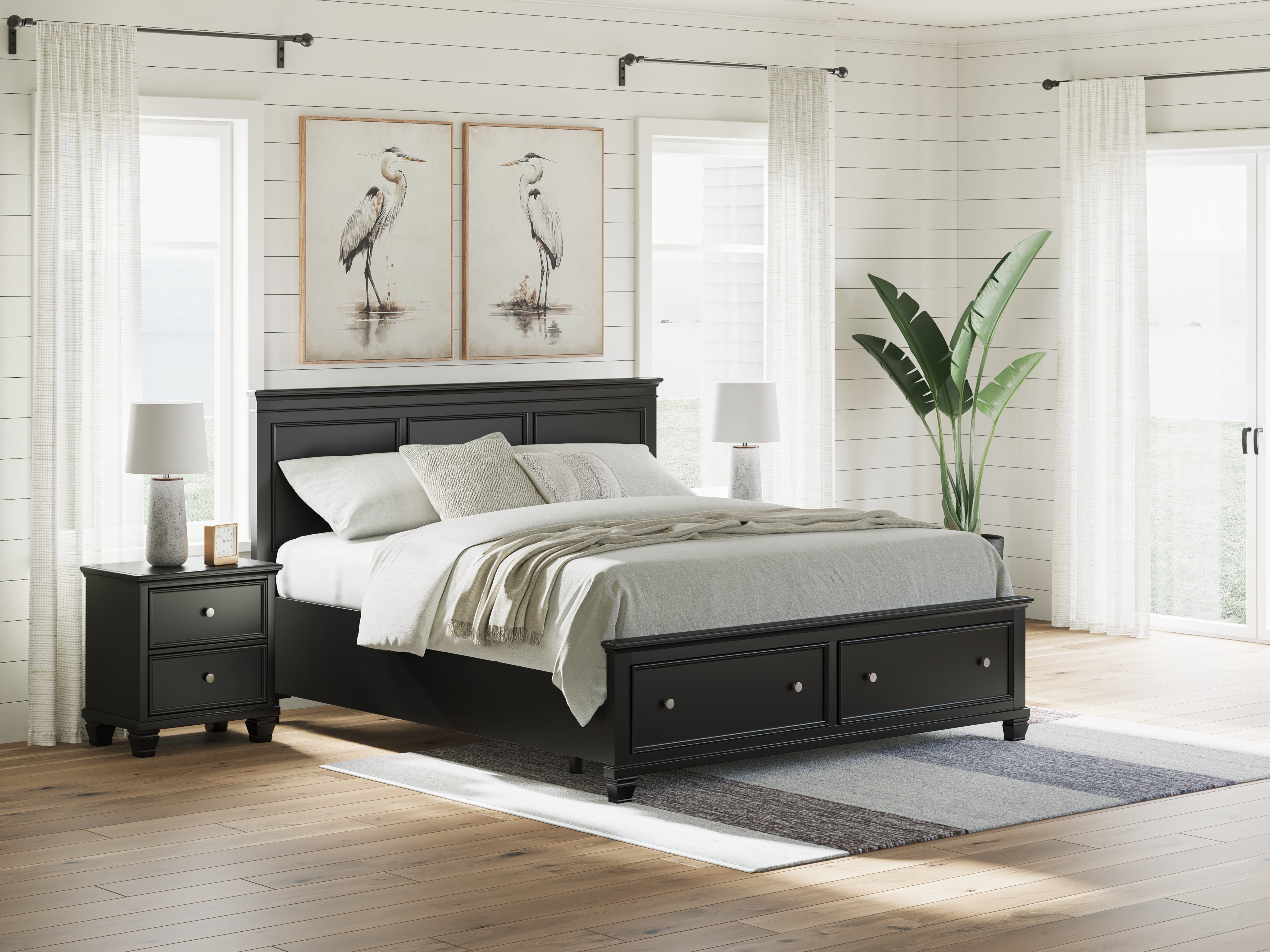 Fine Furniture & Decor - Ashley Furniture - Lanolee Bedroom - California King Panel Storage Bed / Black - B687B20