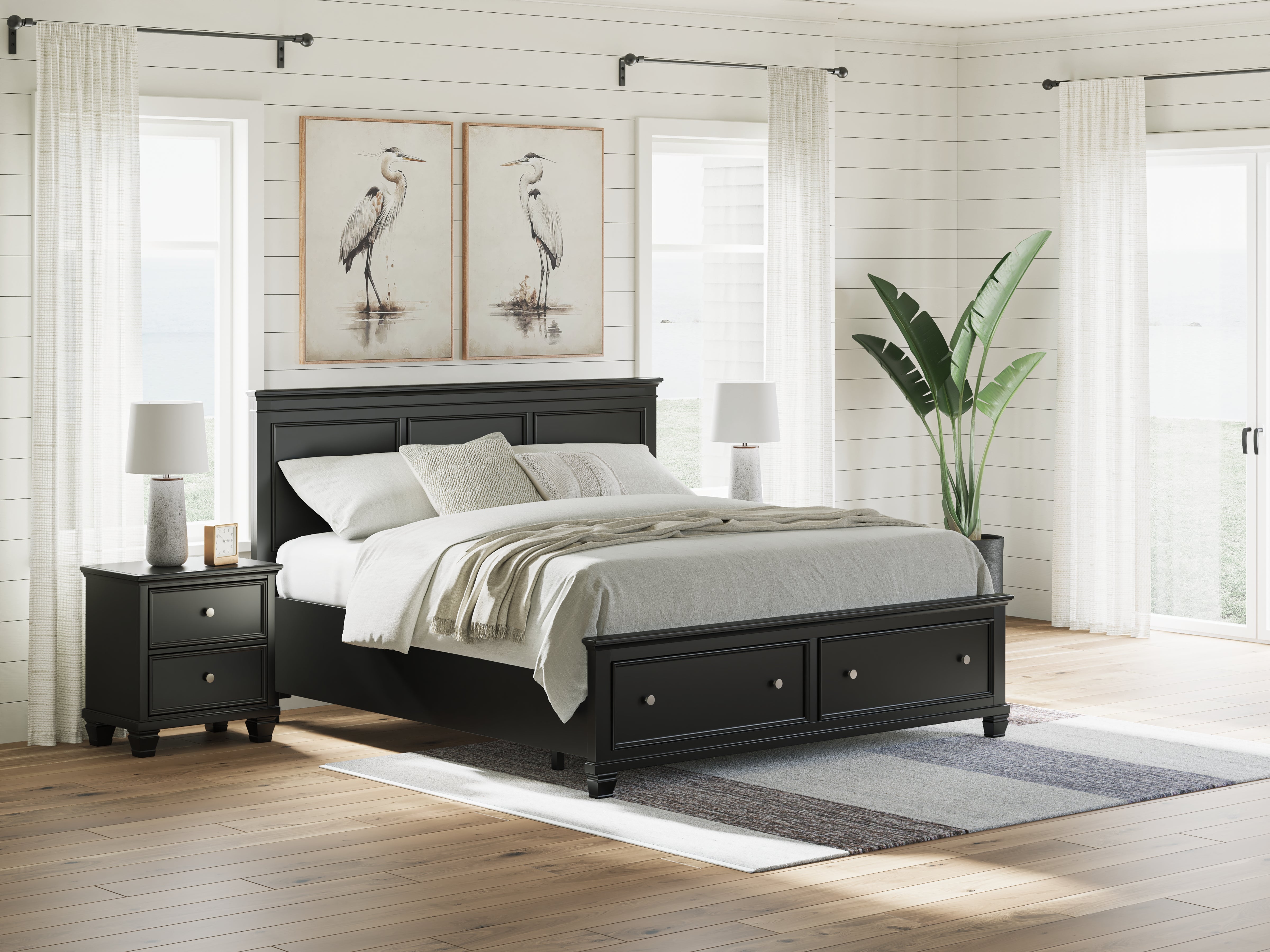 Fine Furniture & Decor - Ashley Furniture - Lanolee Bedroom - King Panel Storage Bed / Black - B687B19