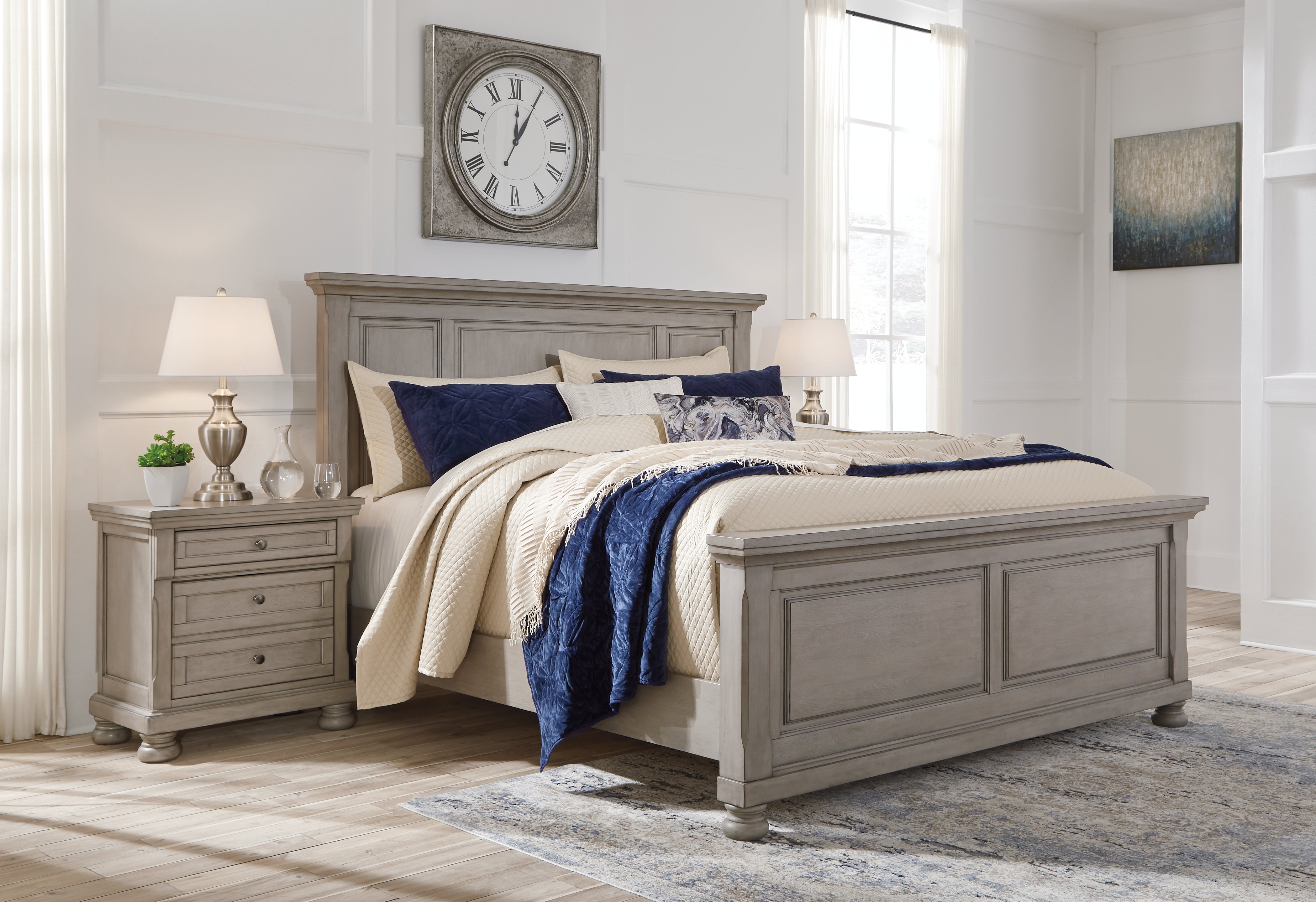 Fine Furniture & Decor - Ashley Furniture - Lettner Bedroom - King Panel Bed / Light Gray - B733B6